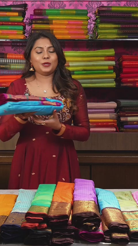 Sky Blue With Rani Pink Semi Gadwal Silk Saree