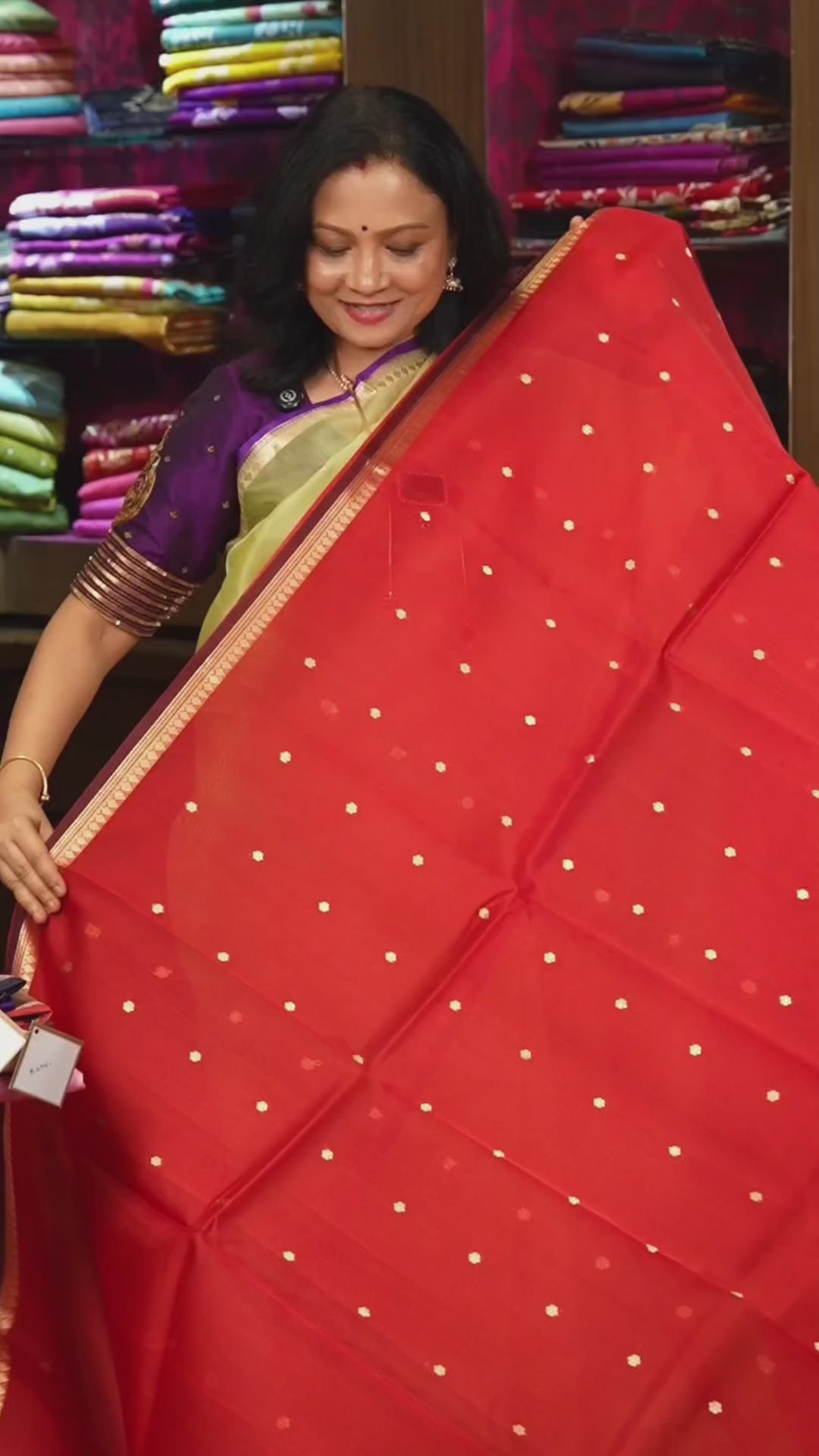 Red Banarasi Kora Organza Silk saree