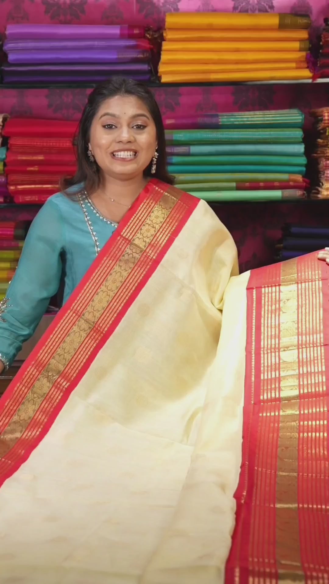 White With Red Pure Kanchi Silk Cotton Saree