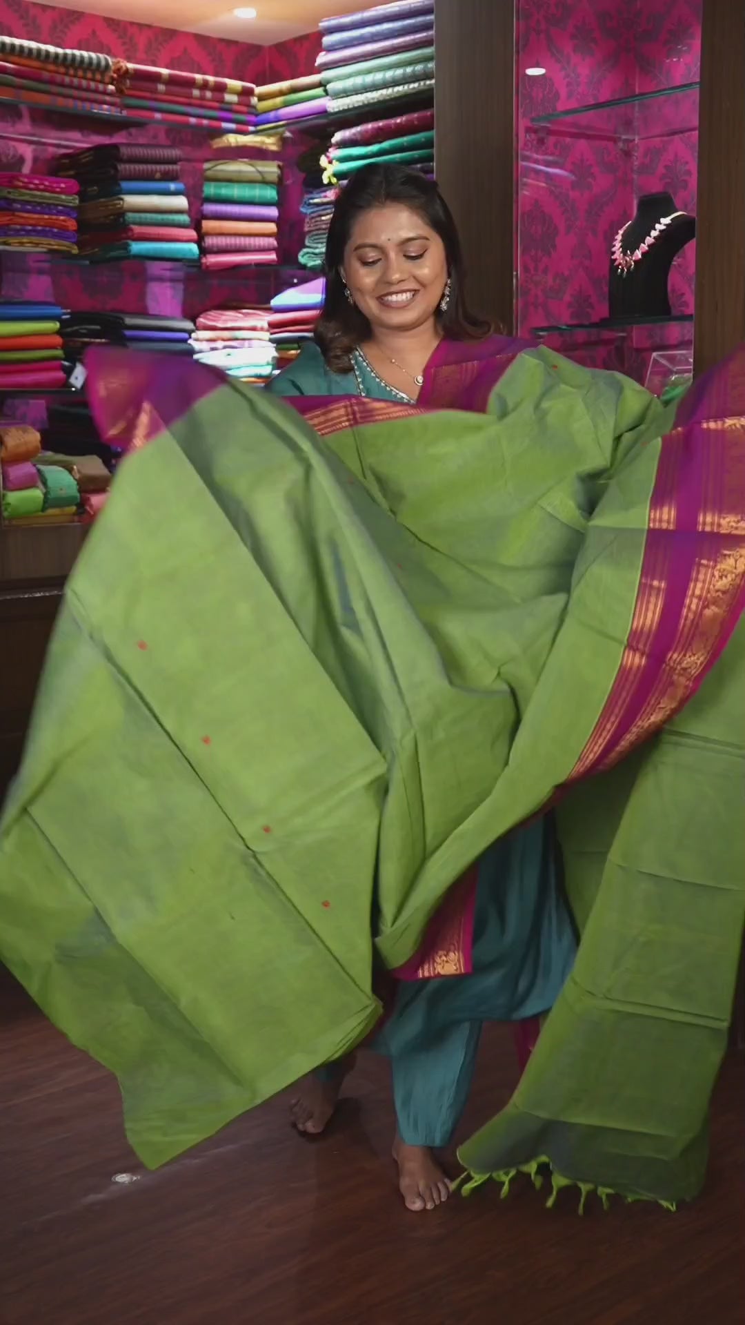 Green With Purple Kanchi Cotton Saree