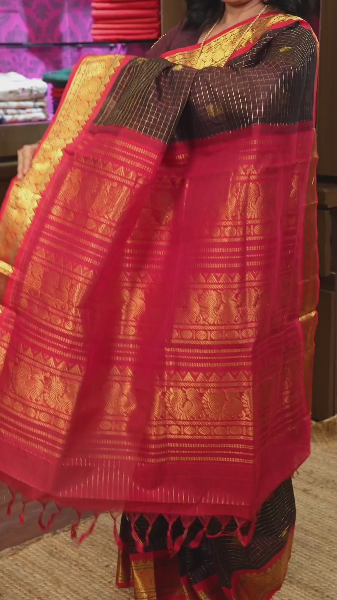 Coffe Powder Brown With Red Pure Silk Cotton Saree