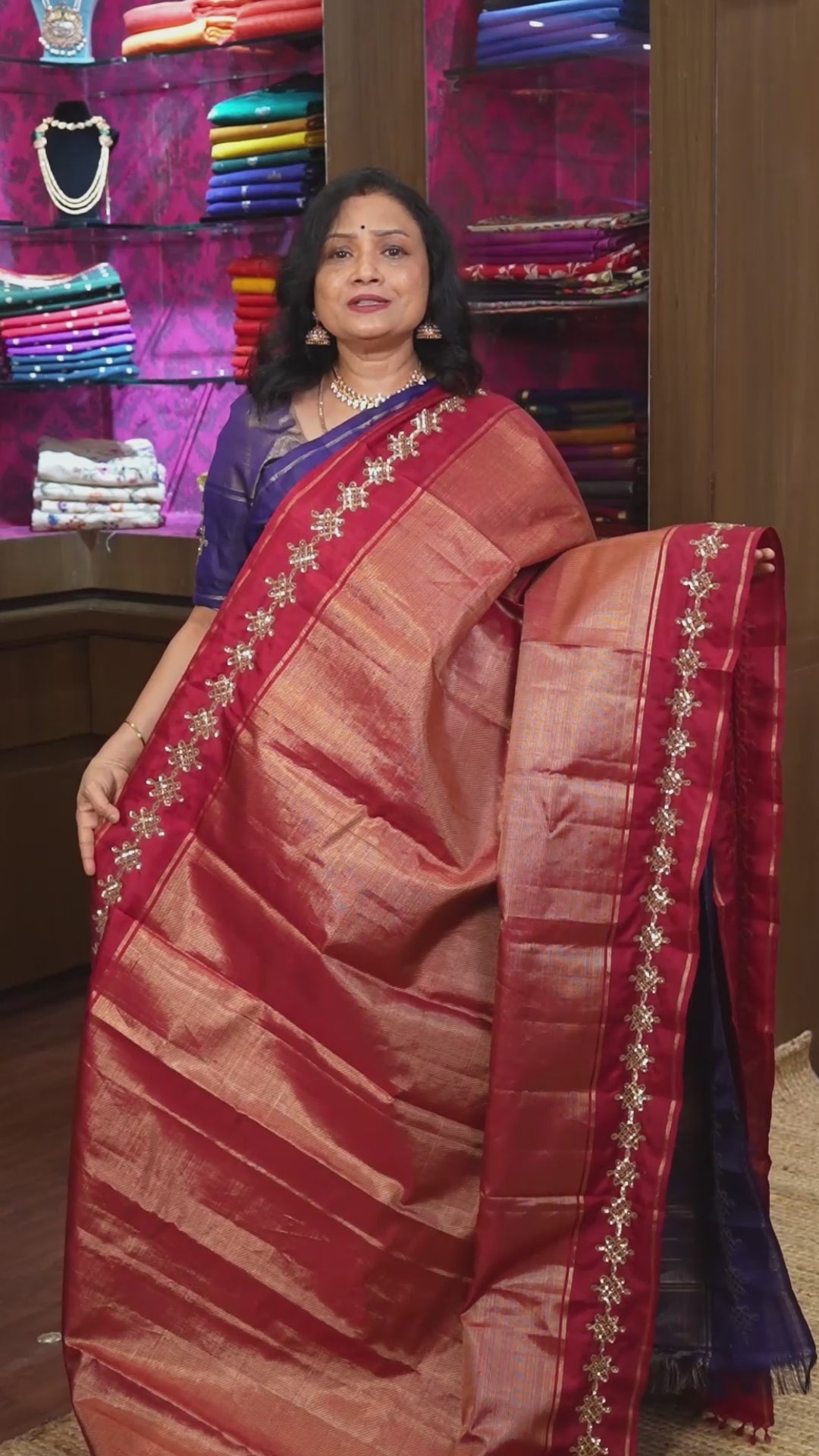 Dark Maroon Kolam Pure Kanchivaram Designer Silk Saree