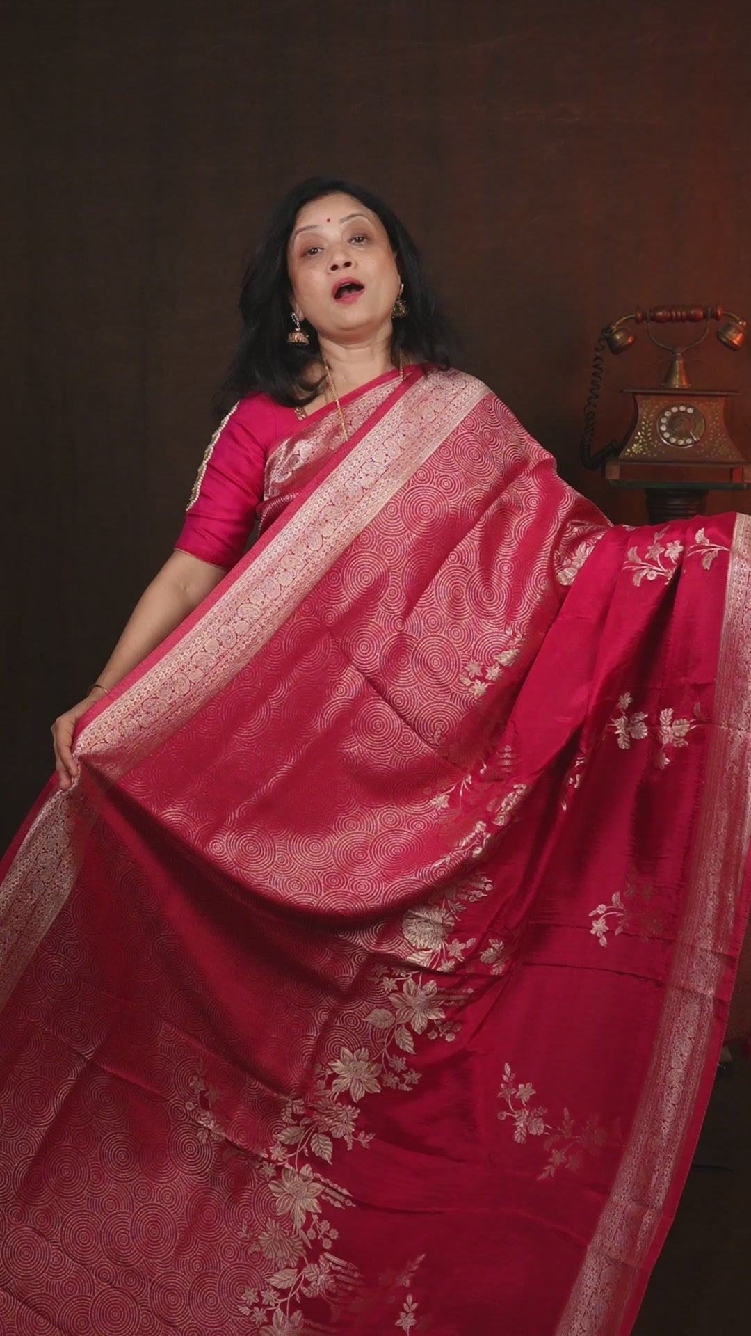 Pink Banarasi Satin Silk Saree