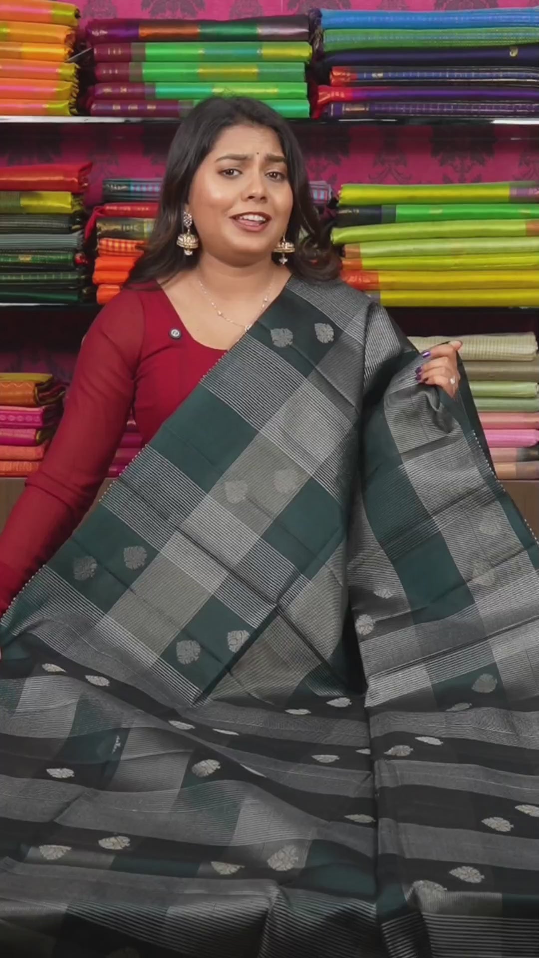 Dark Green Vairaoosi Kattam Pure Soft Silk Saree