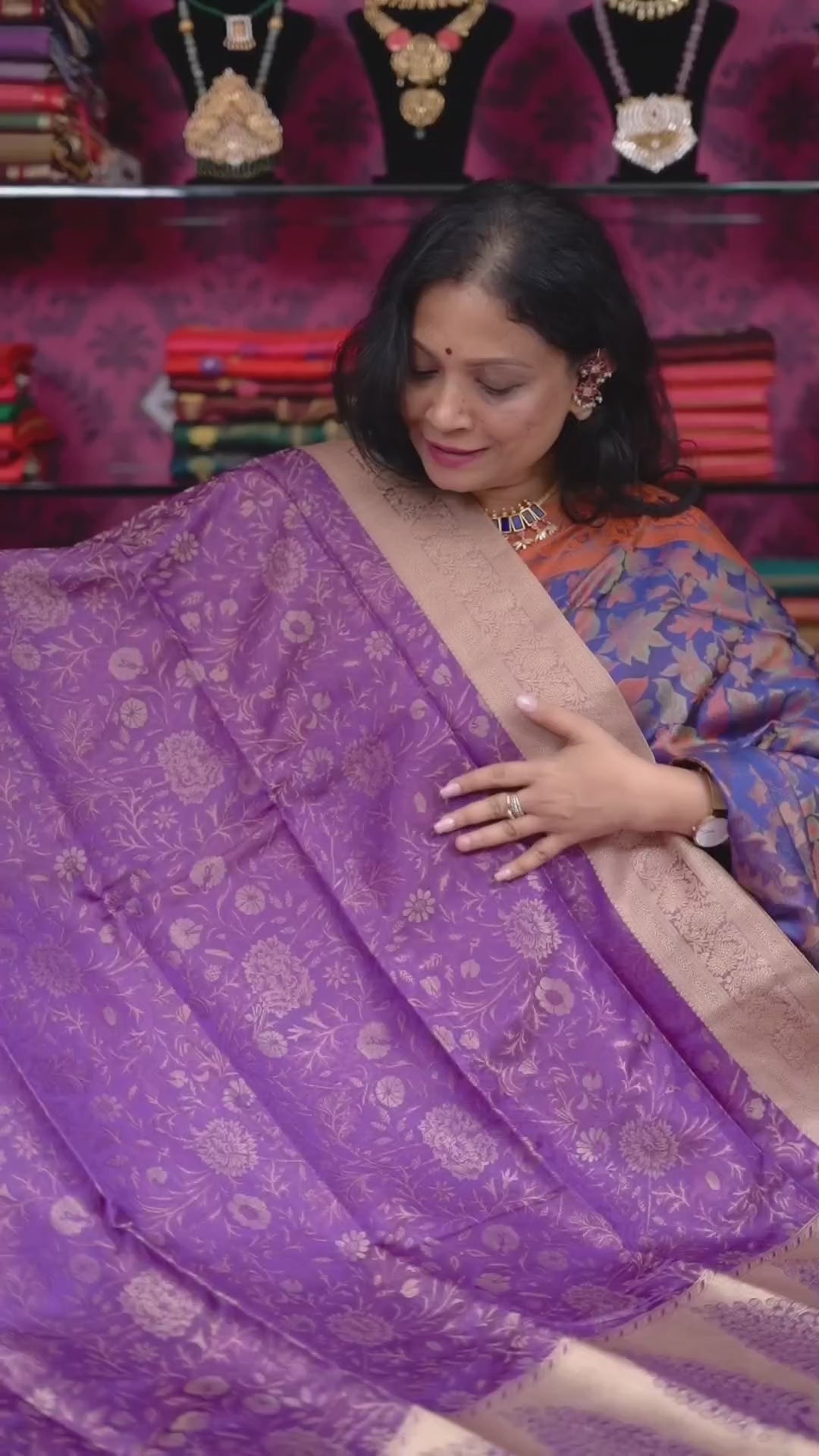 Dark Lavender Pashmina Silk Saree