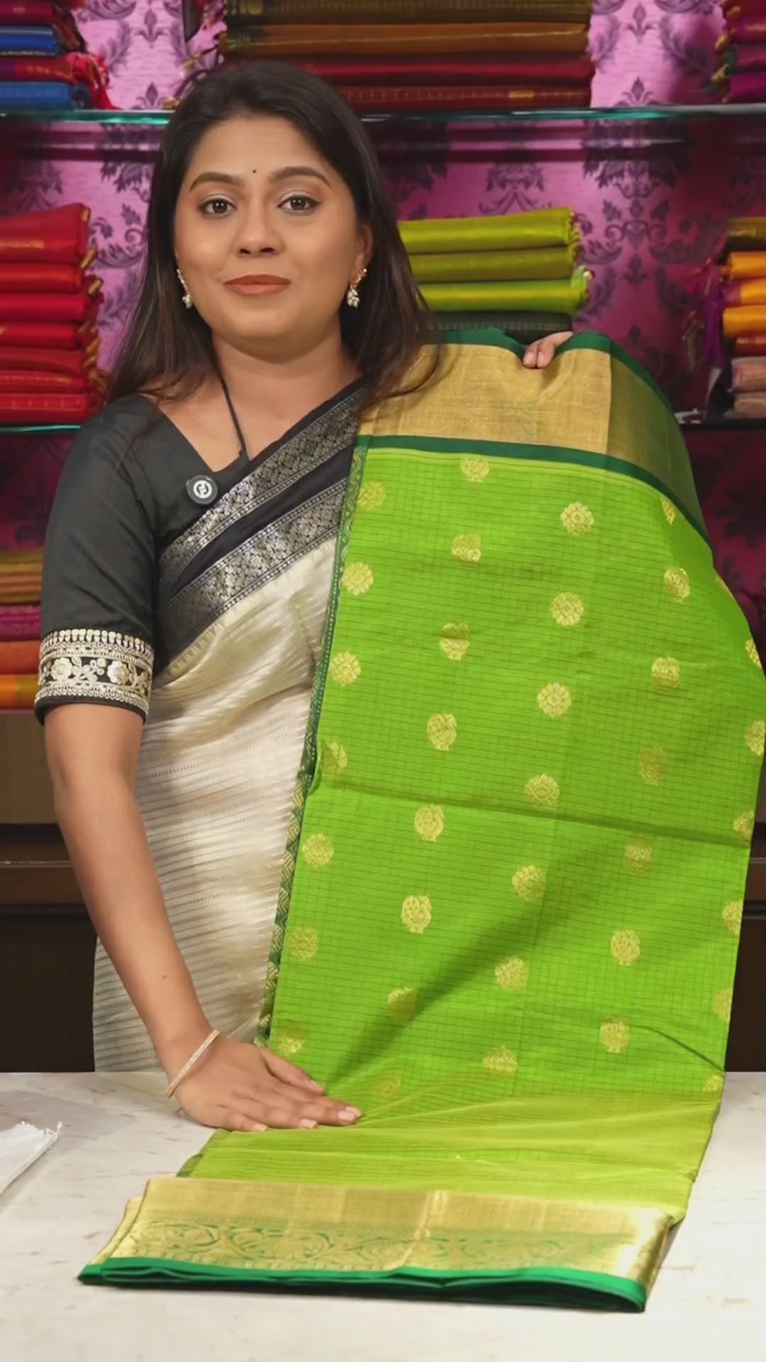 Parrot Green With Dark Green Pure Silk Cotton Saree