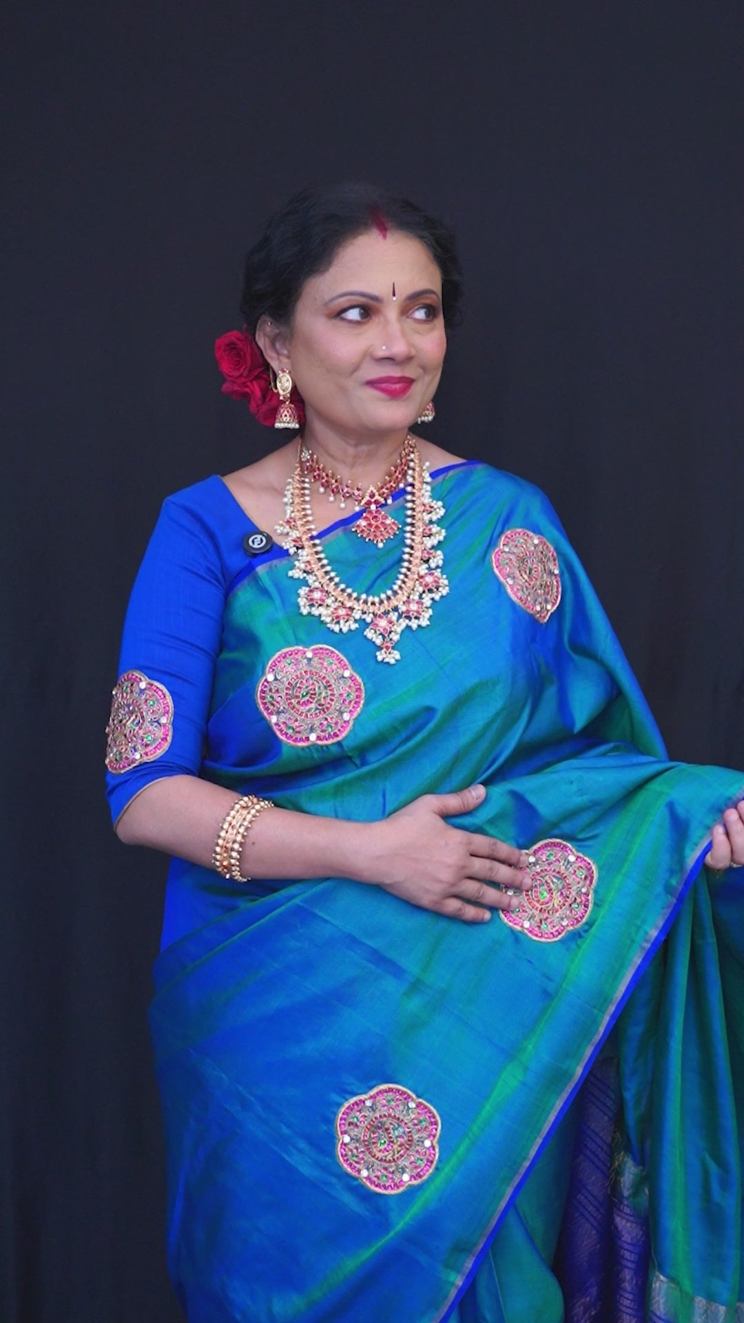 Peacock Green Designer Silk Saree