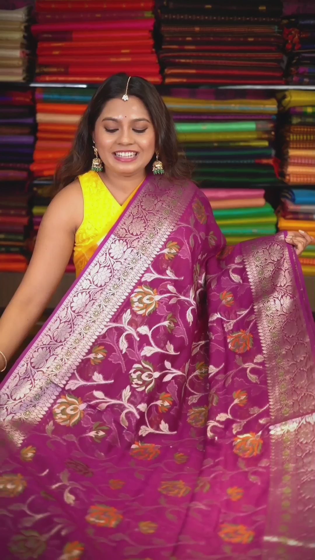 Purple Semi Banarasi Silk Saree