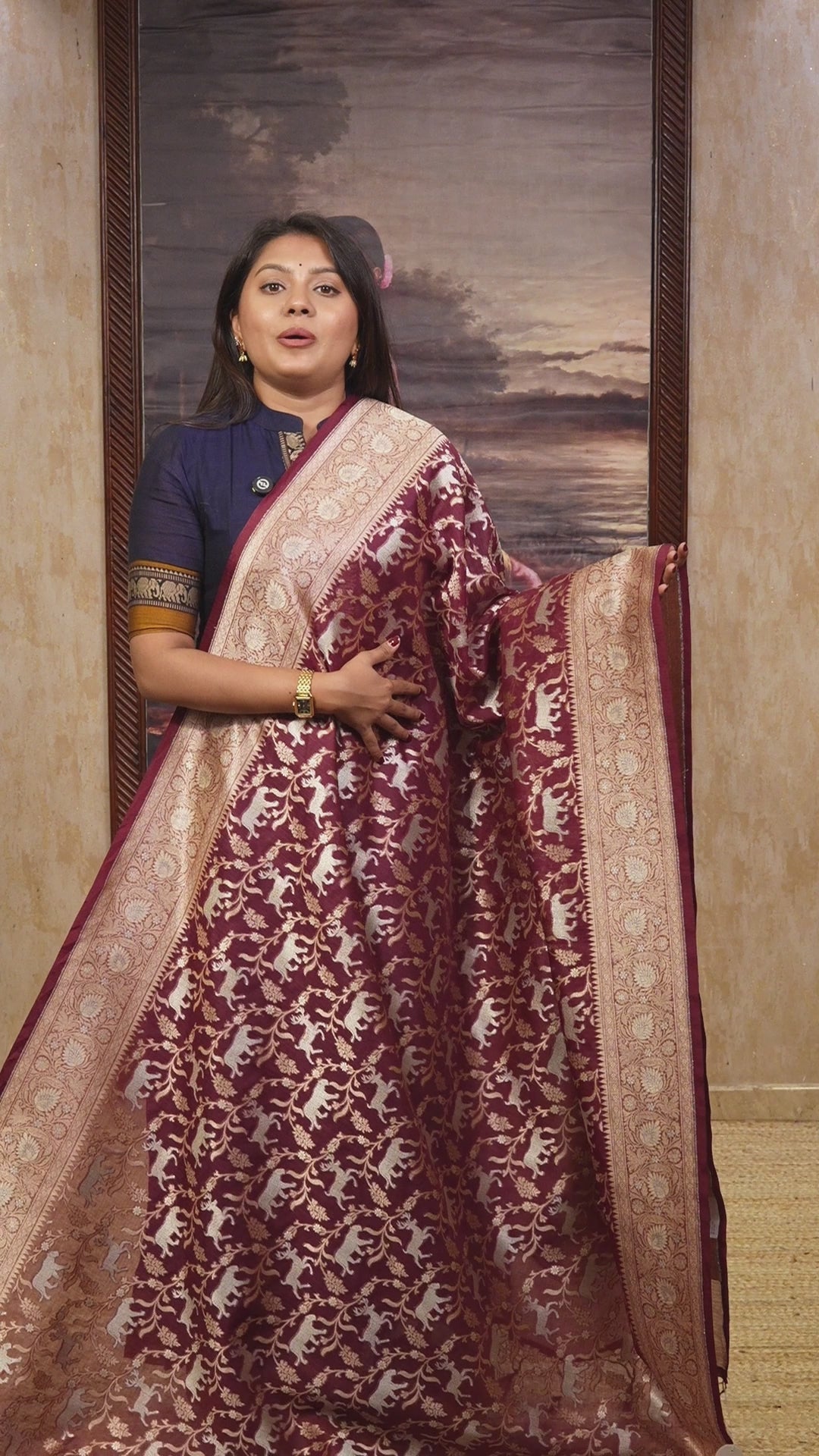 Dark Maroon Banarasi Kota Silk Saree
