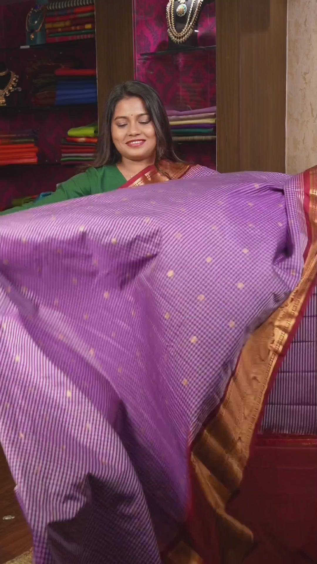 Lavender Kattam With Brown Semi Gadwal Silk Saree
