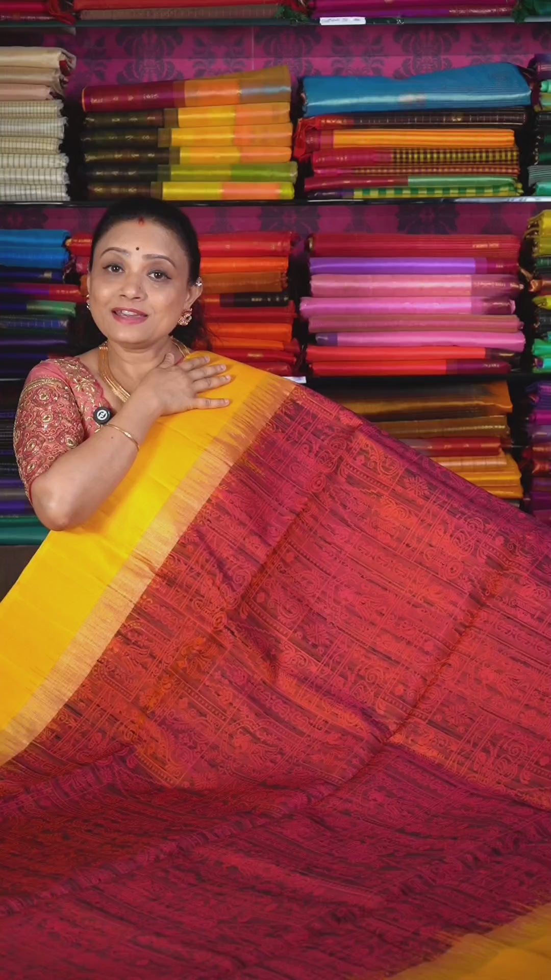 Dark Orange With Mango Yellow Pure Kanchivaram Raw Silk Saree