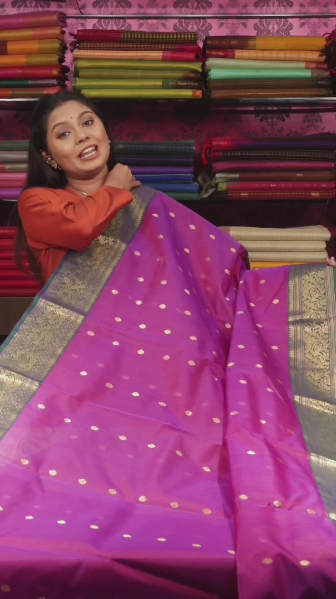 Purple With Green Chanderi Katan Silk Handloom Saree