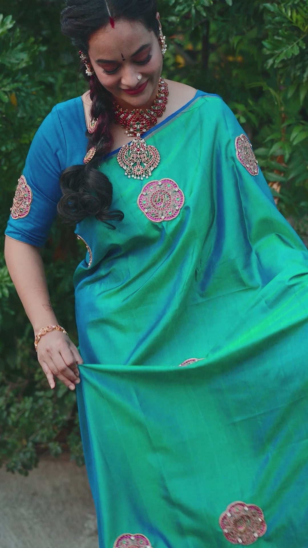 Peacock Green Designer Silk Saree