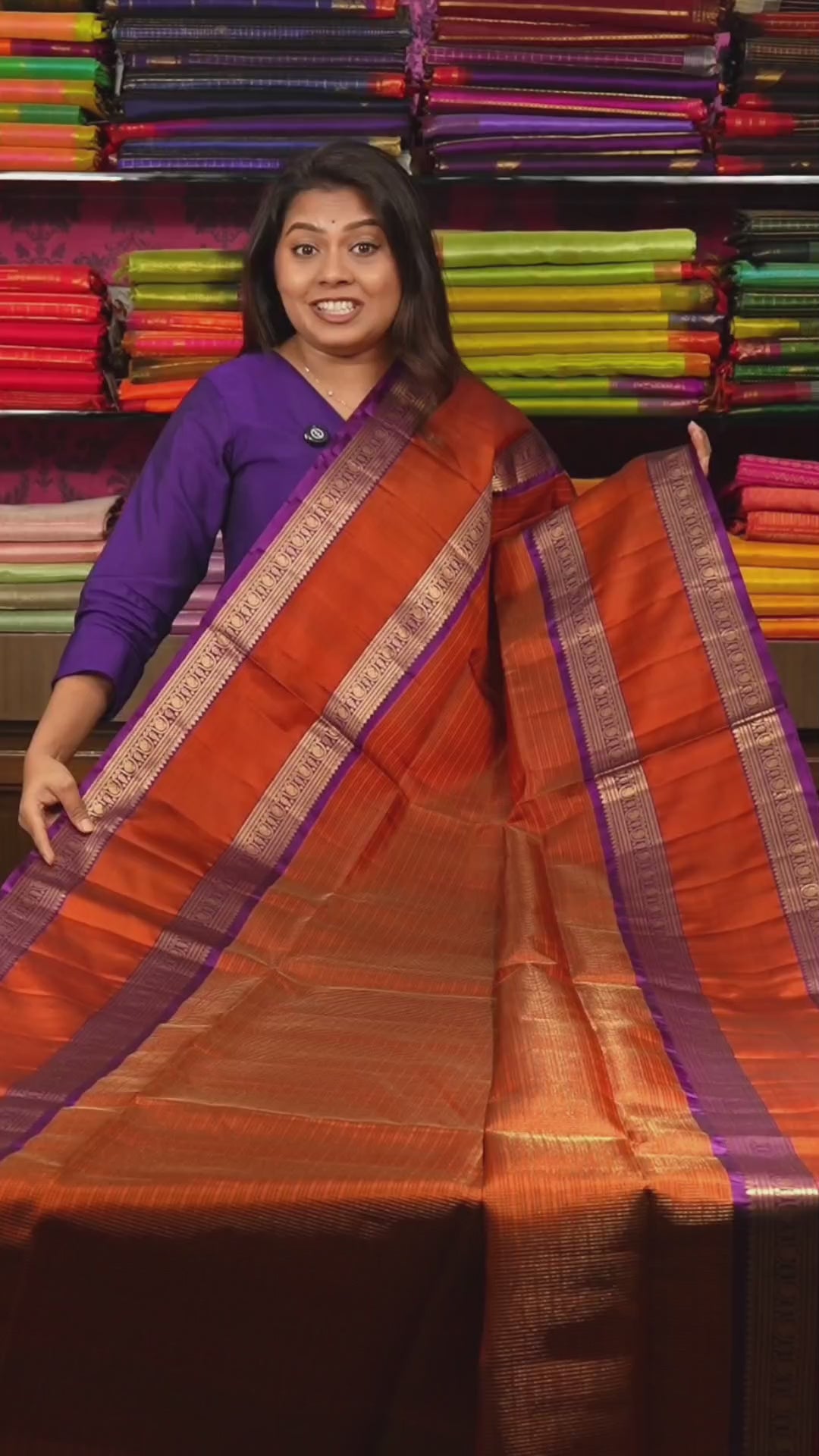 Burnt Orange Payadi Pure Soft Silk Saree