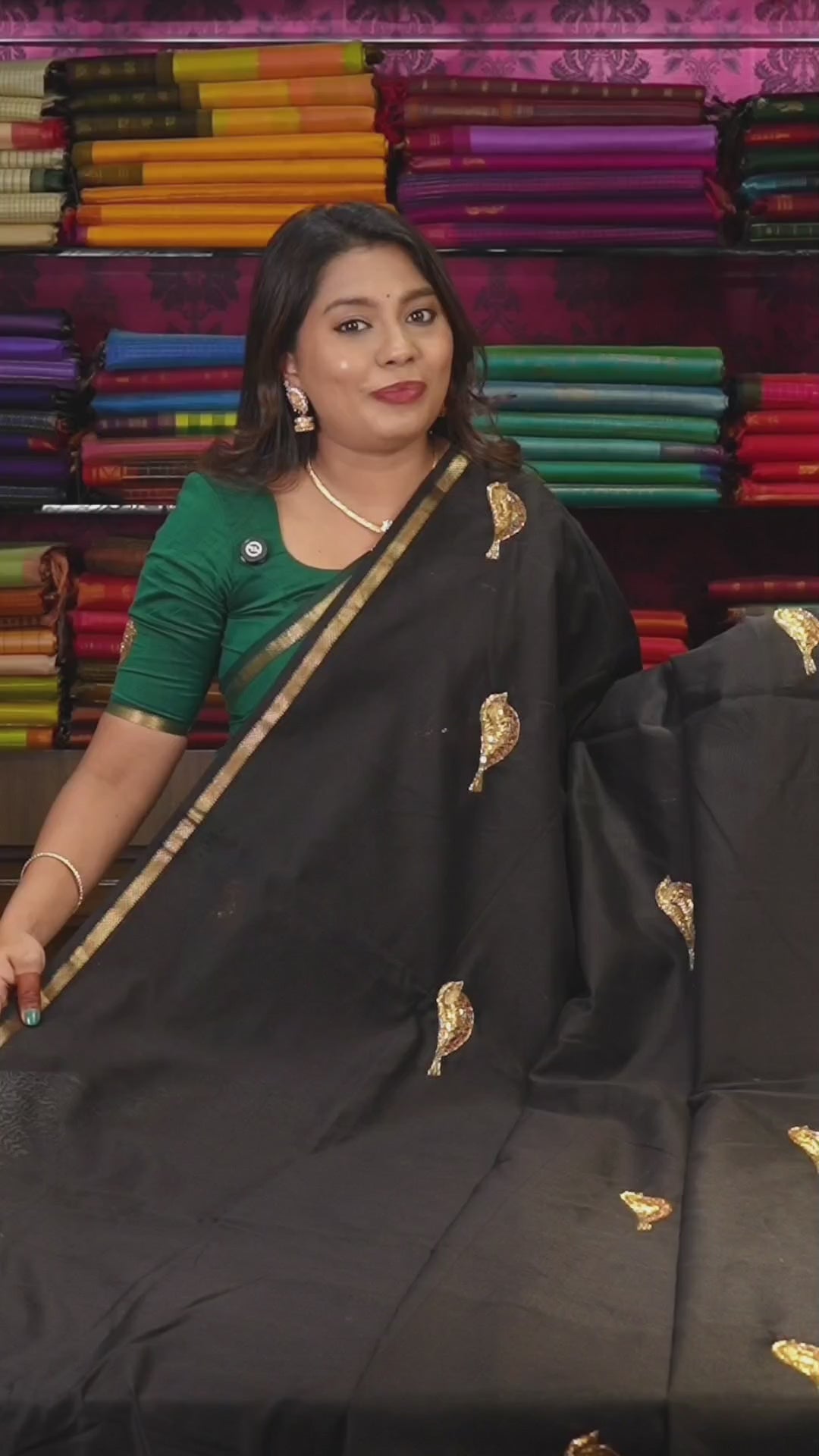 Black Singara Chittu Handloom Maheshwari Silk Cotton Saree