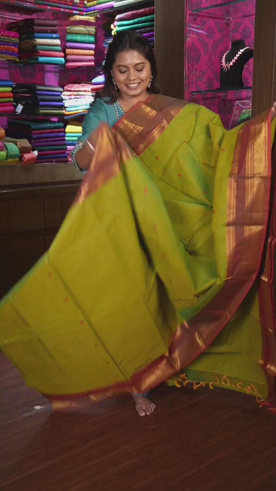 Green With Brown Kanchi Cotton Saree