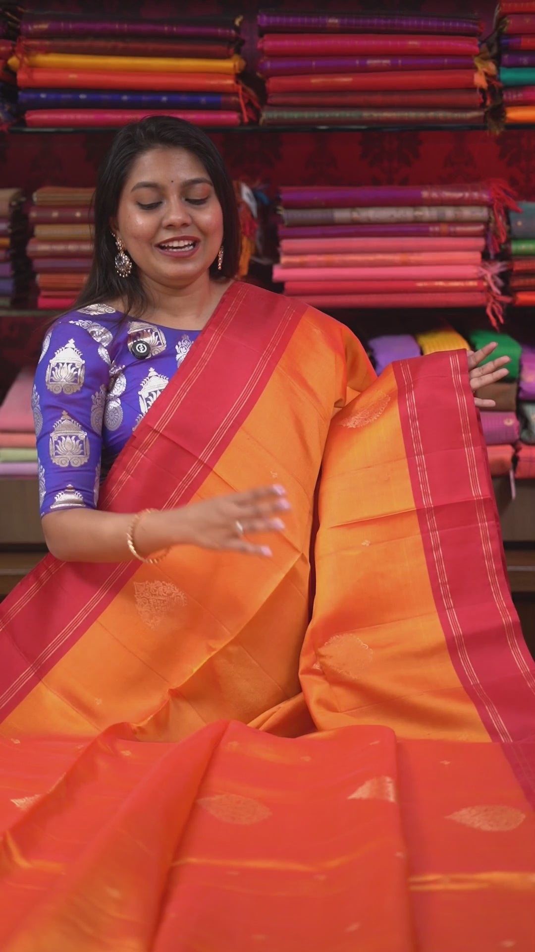 Orange With Red Pure Soft Silk Saree