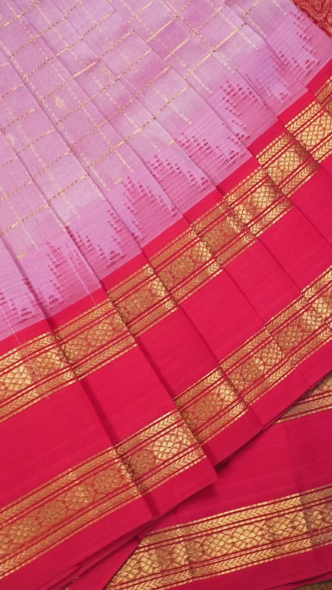 Pink Kattam With Red Rettapet Border Pure Silk Cotton Saree