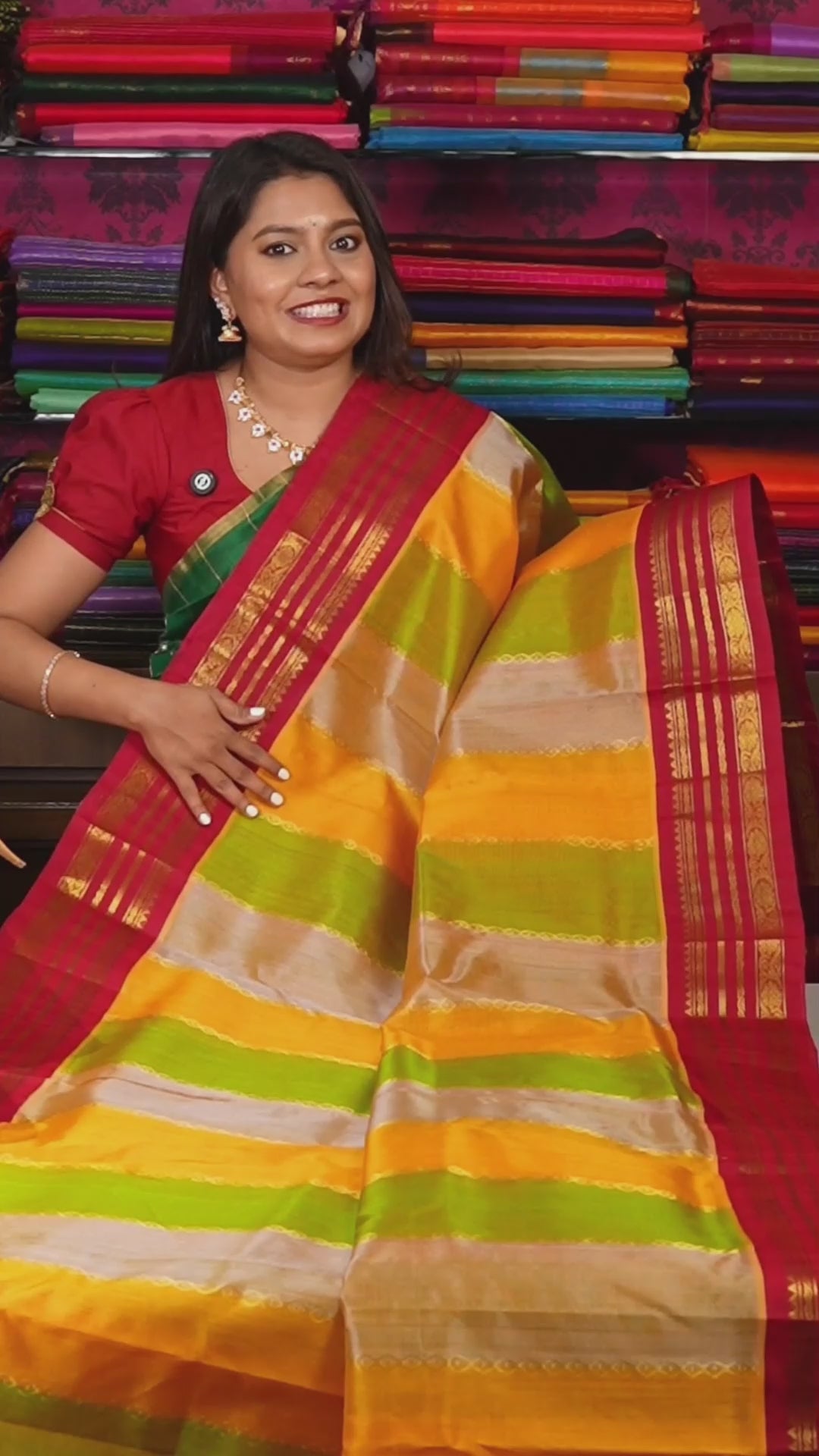 Multi Color With Red Varisapet Border Pure Silk Cotton Saree