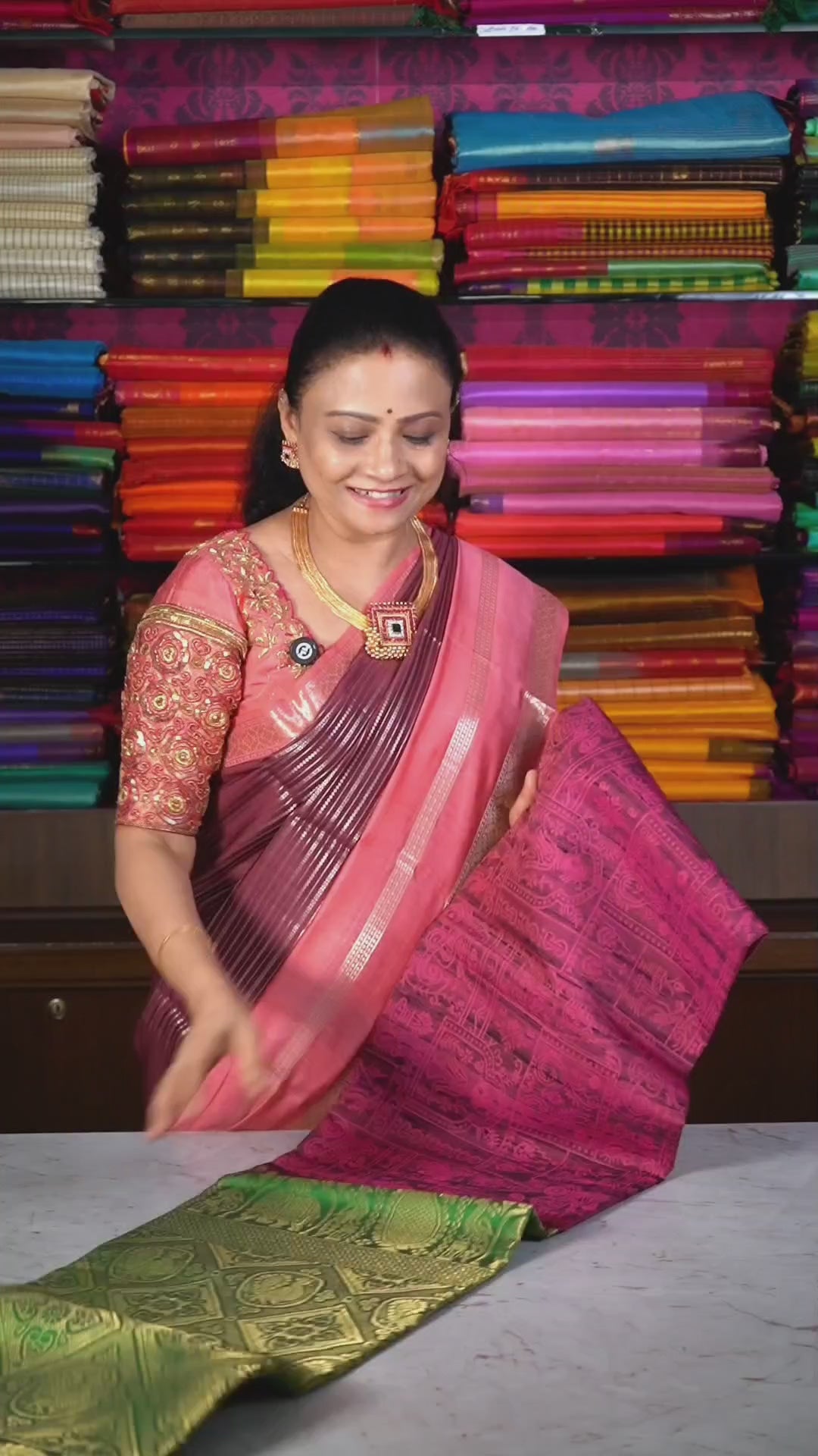 Onion Pink With Green Pure Kanchivaram Raw Silk Saree