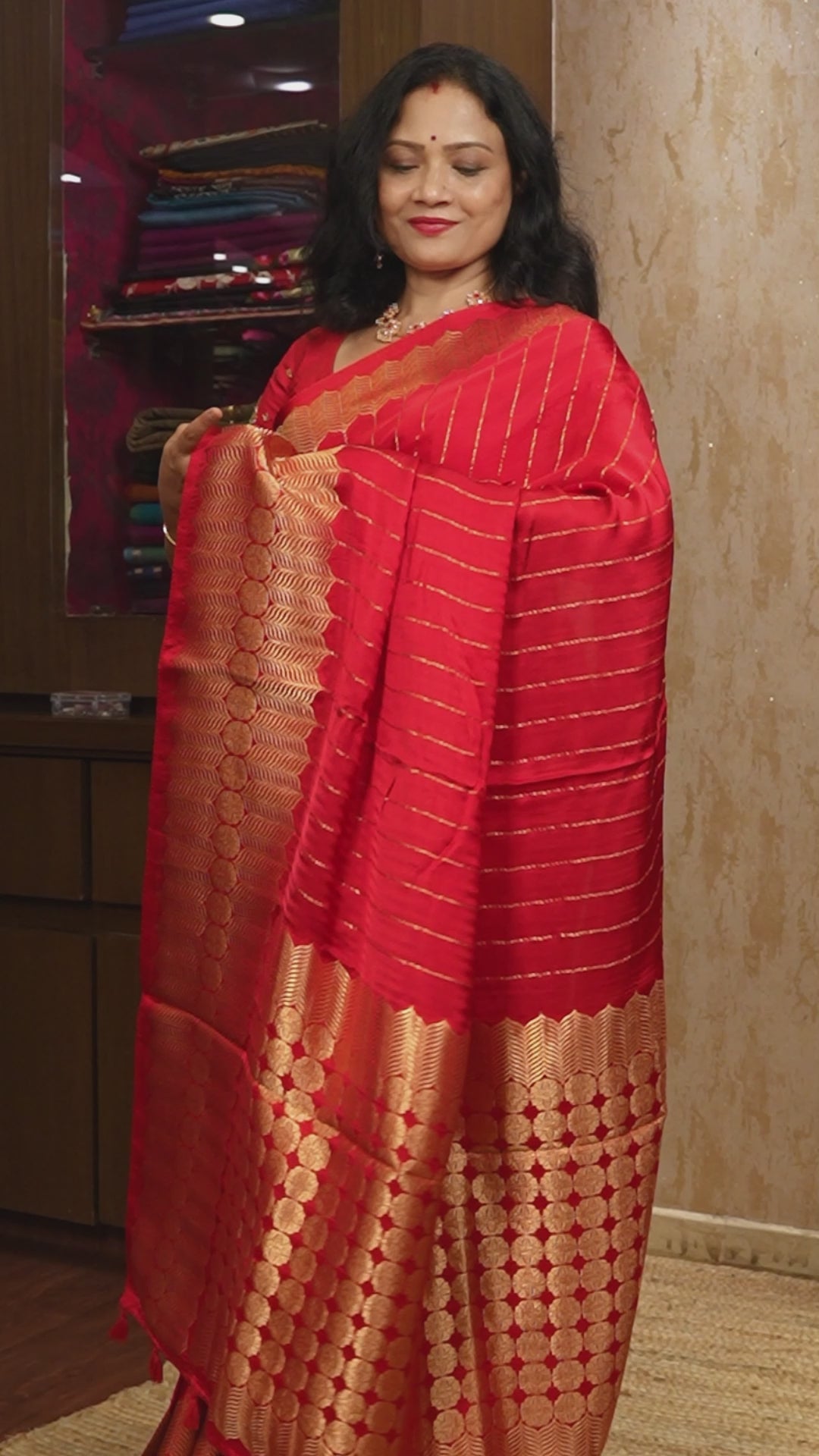 Red Banarasi Satin Silk Saree