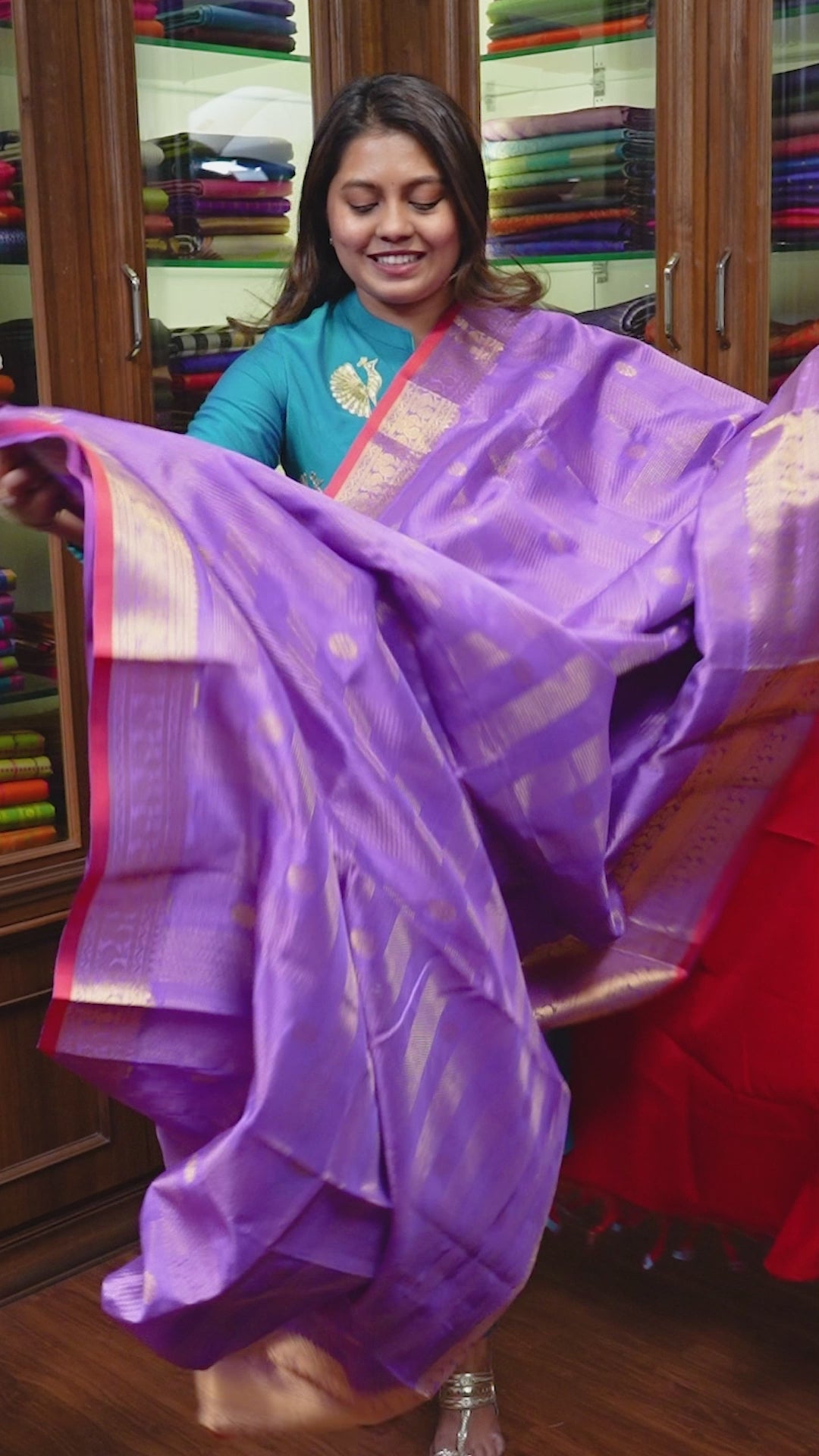 Lavender With Red  Pure Silk Cotton Saree