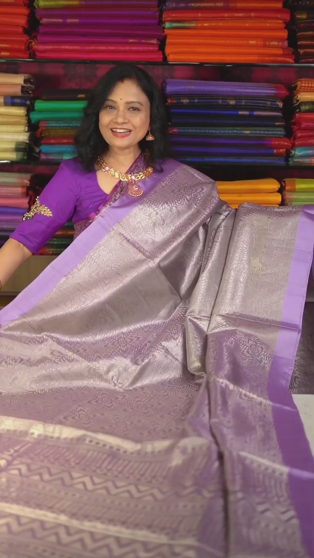 Lilac Purple Jamindharani Tissue Soft Silk Saree