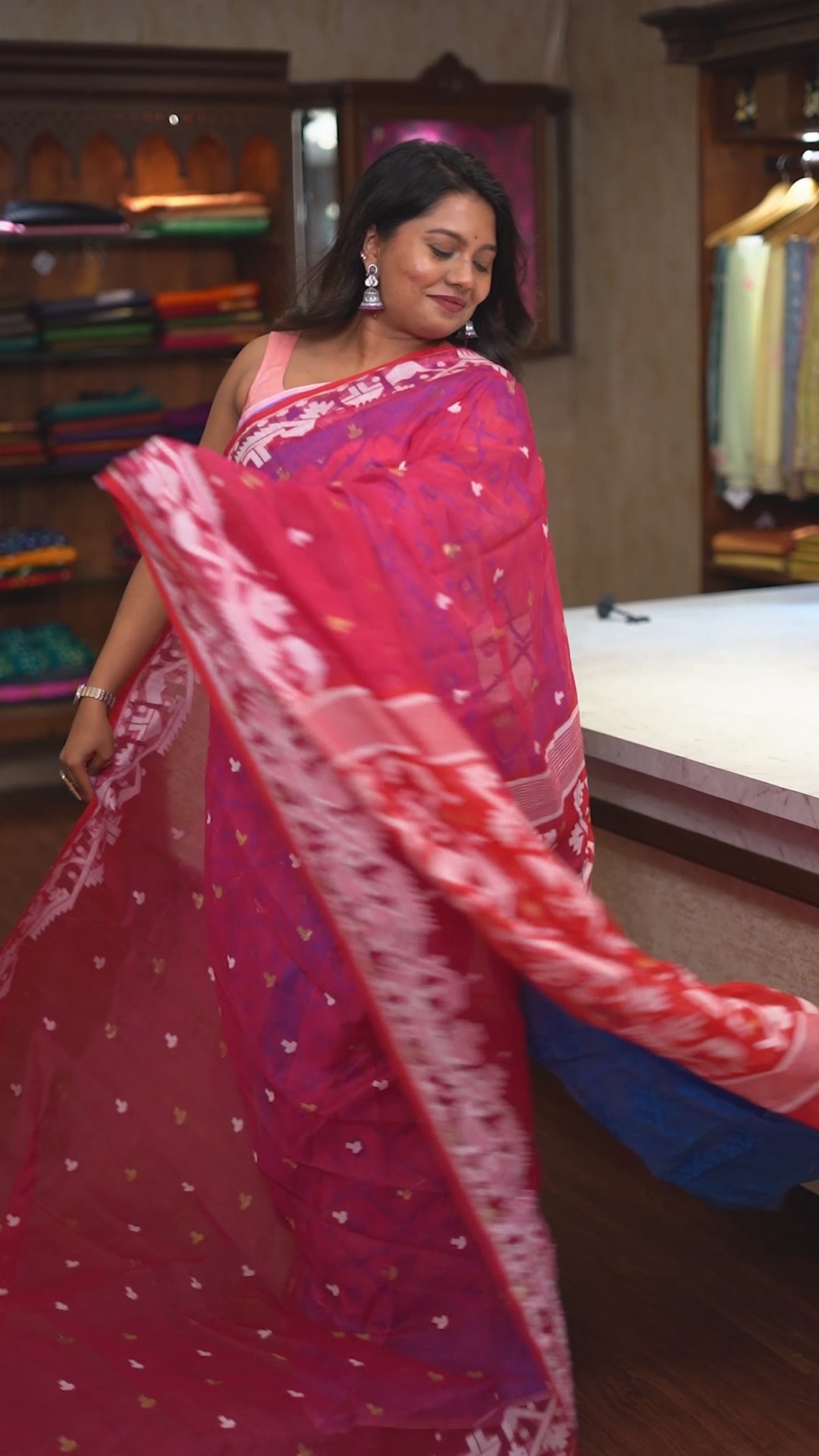 WINE RED JAMDANI COTTON SAREE