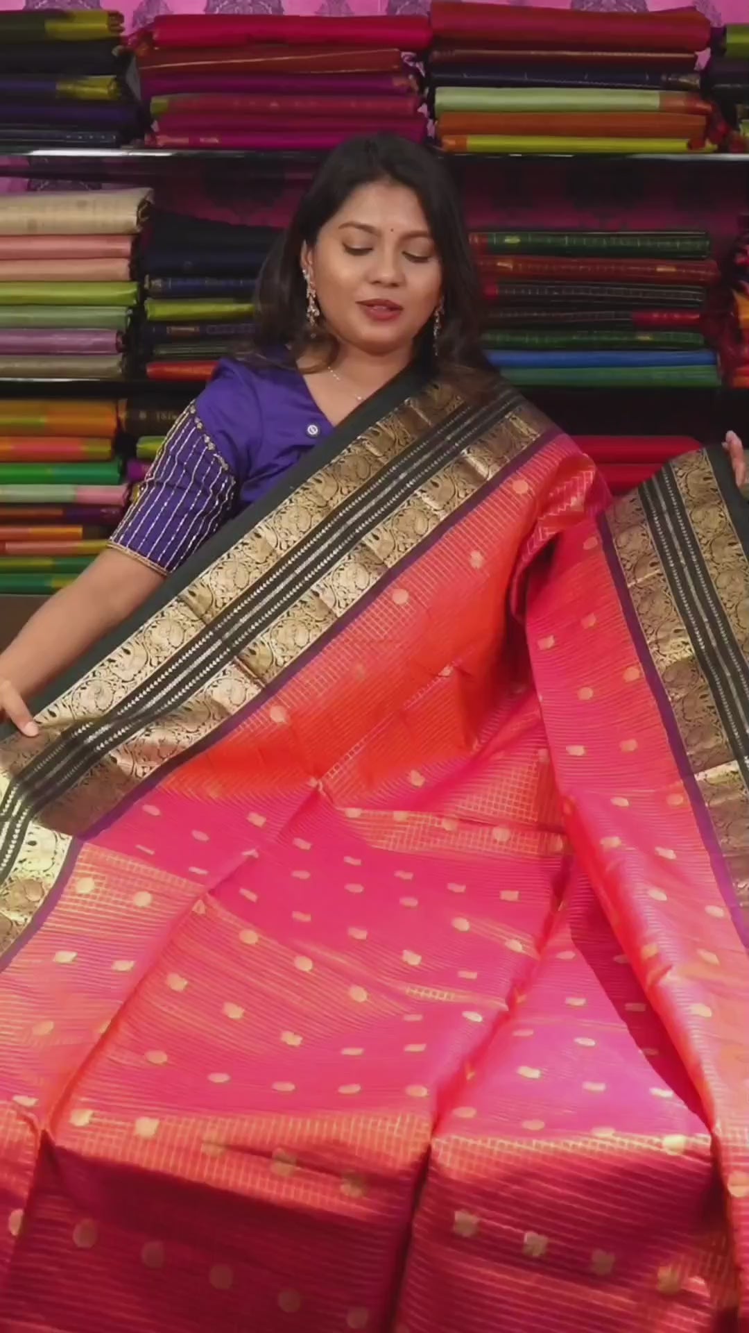 Orange With Dark Bottle Green Pure Soft Silk Saree