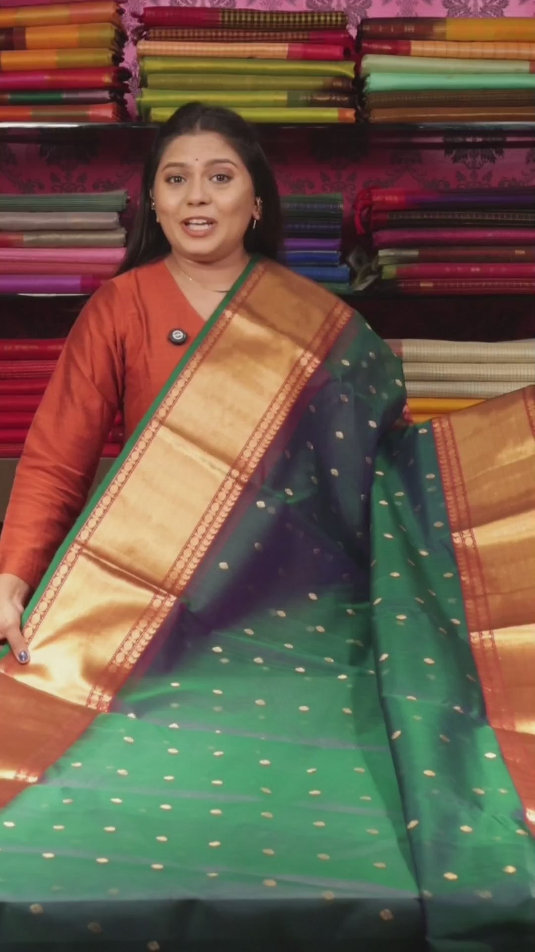 Peacock Green -Traditional Chanderi Katan Silk Handloom Saree