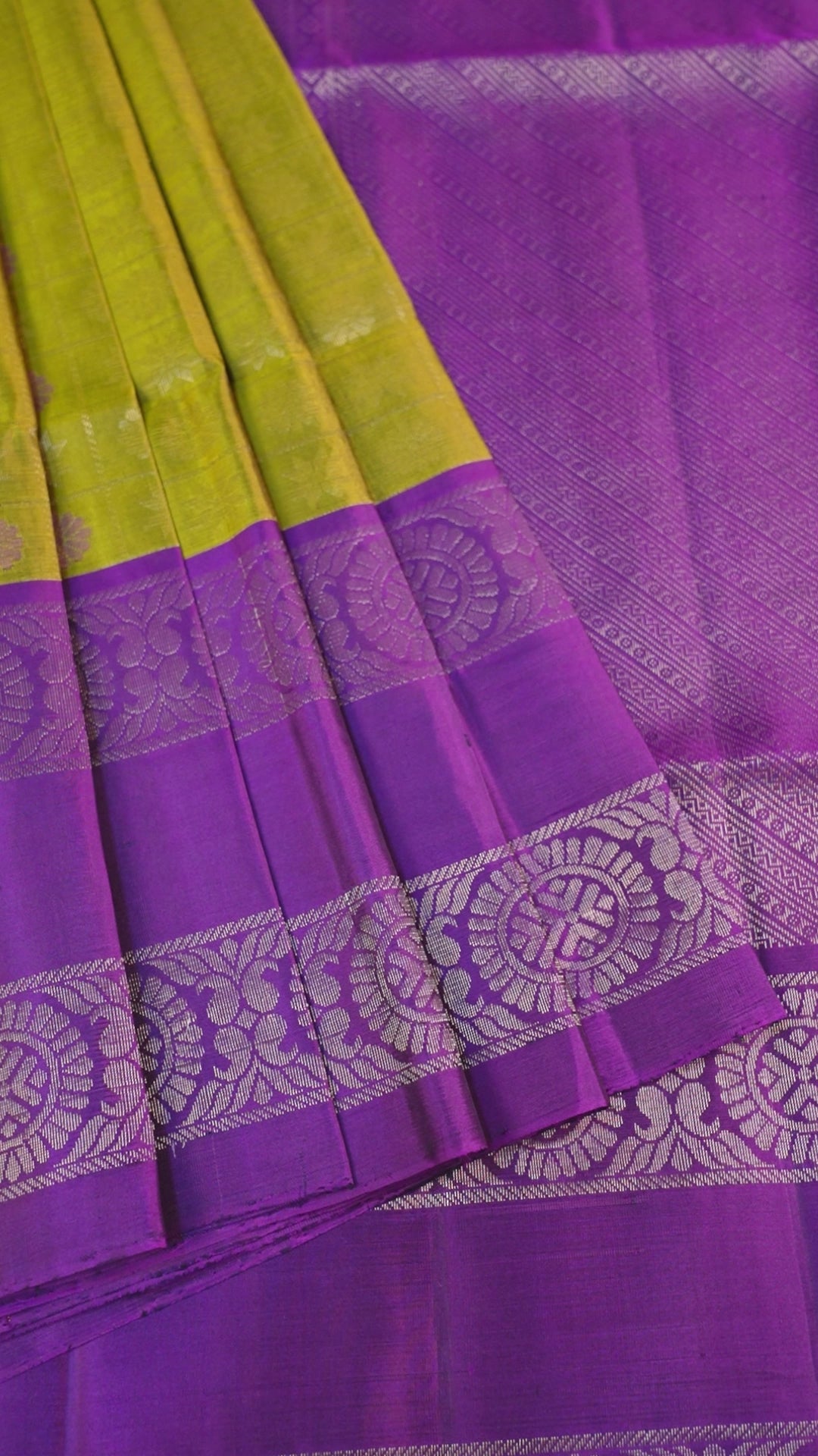 Mustard Yellow With Purple Pure Soft Silk Saree