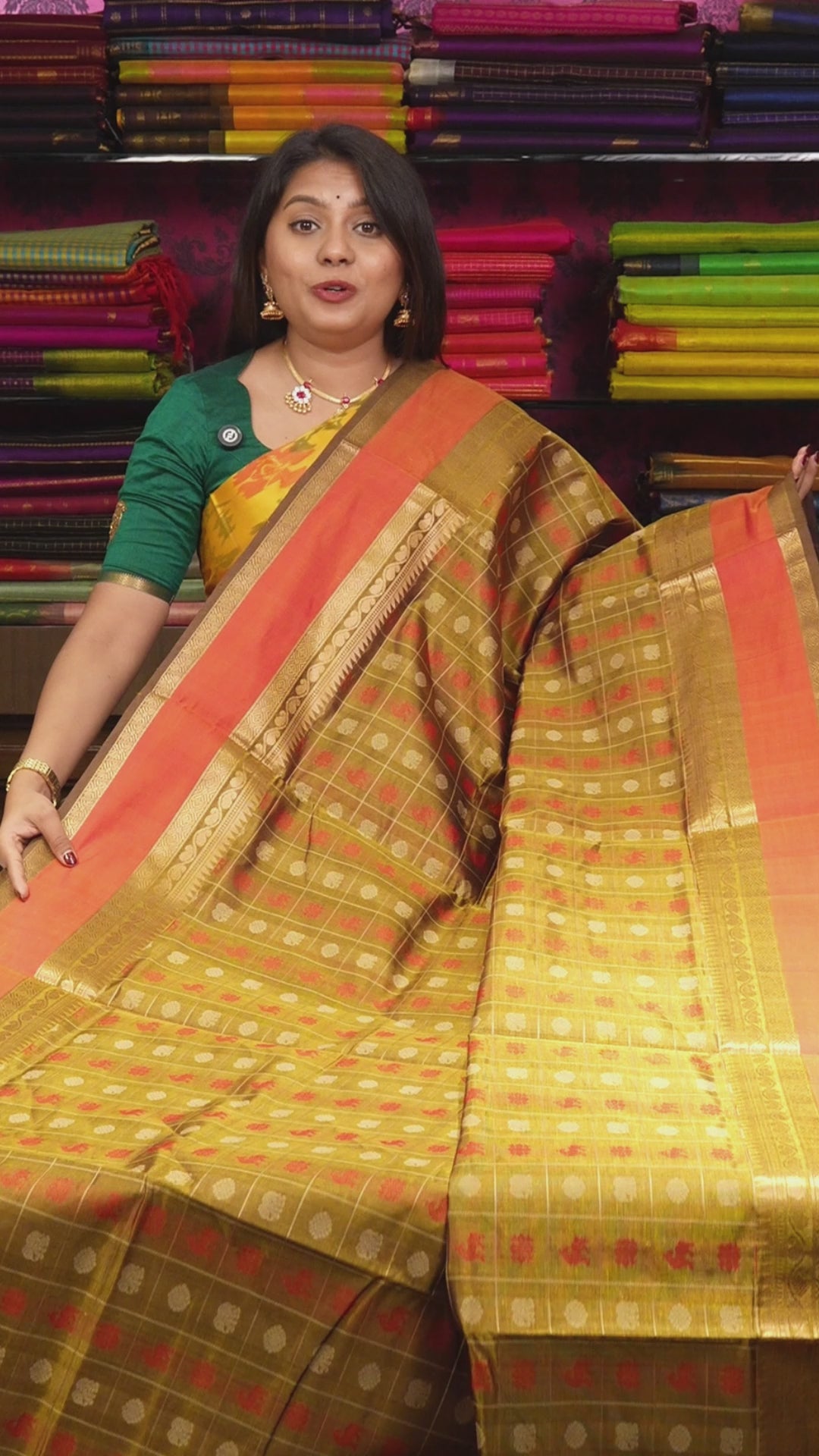 Antique Gold Color Chettinad Silk Cotton Saree
