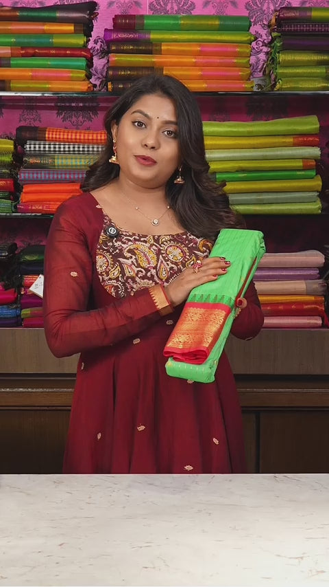 Green With Red Semi Gadwal Silk Saree