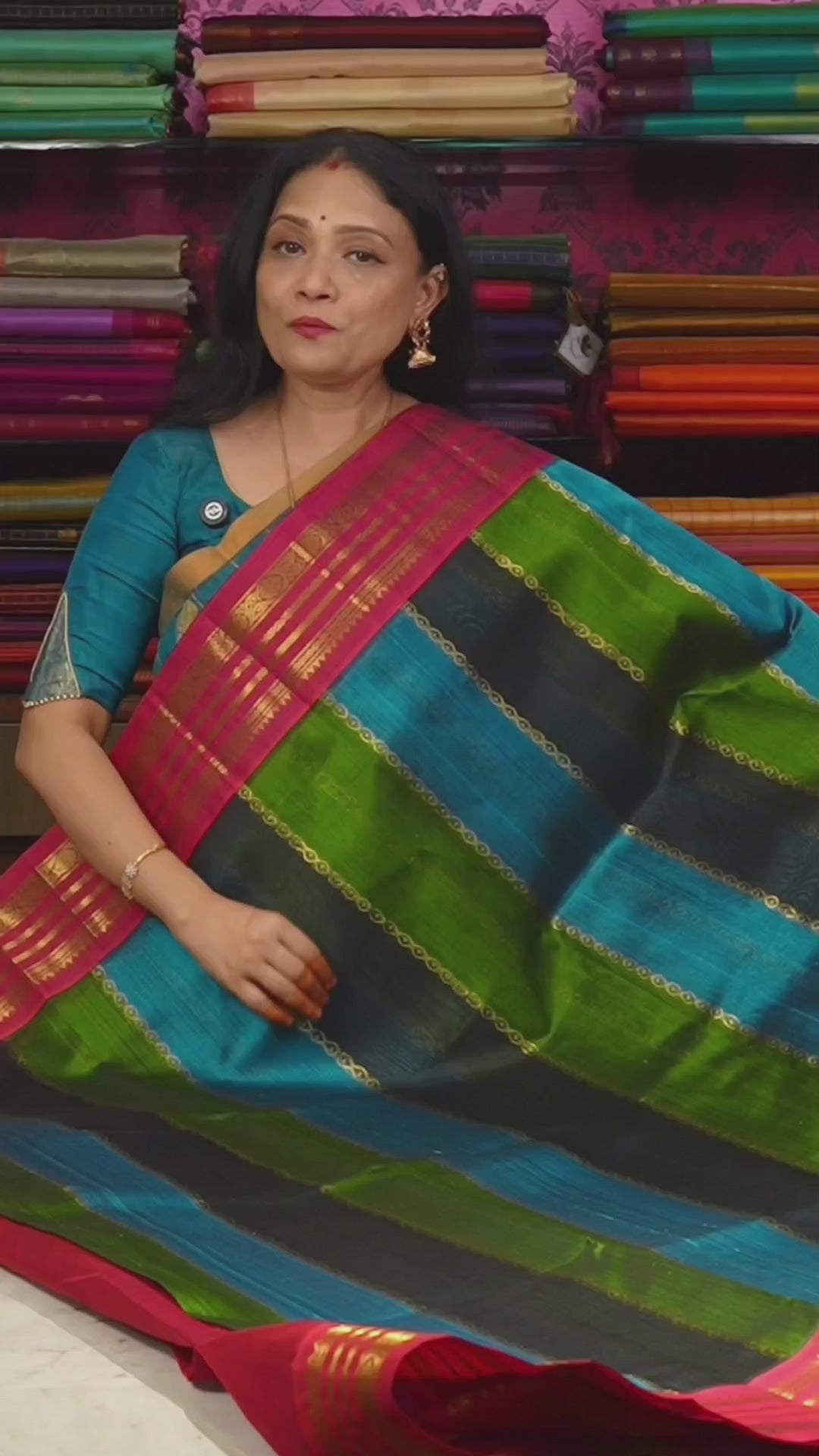 Multi Color With Purple Varisapet Border Pure Silk Cotton Saree
