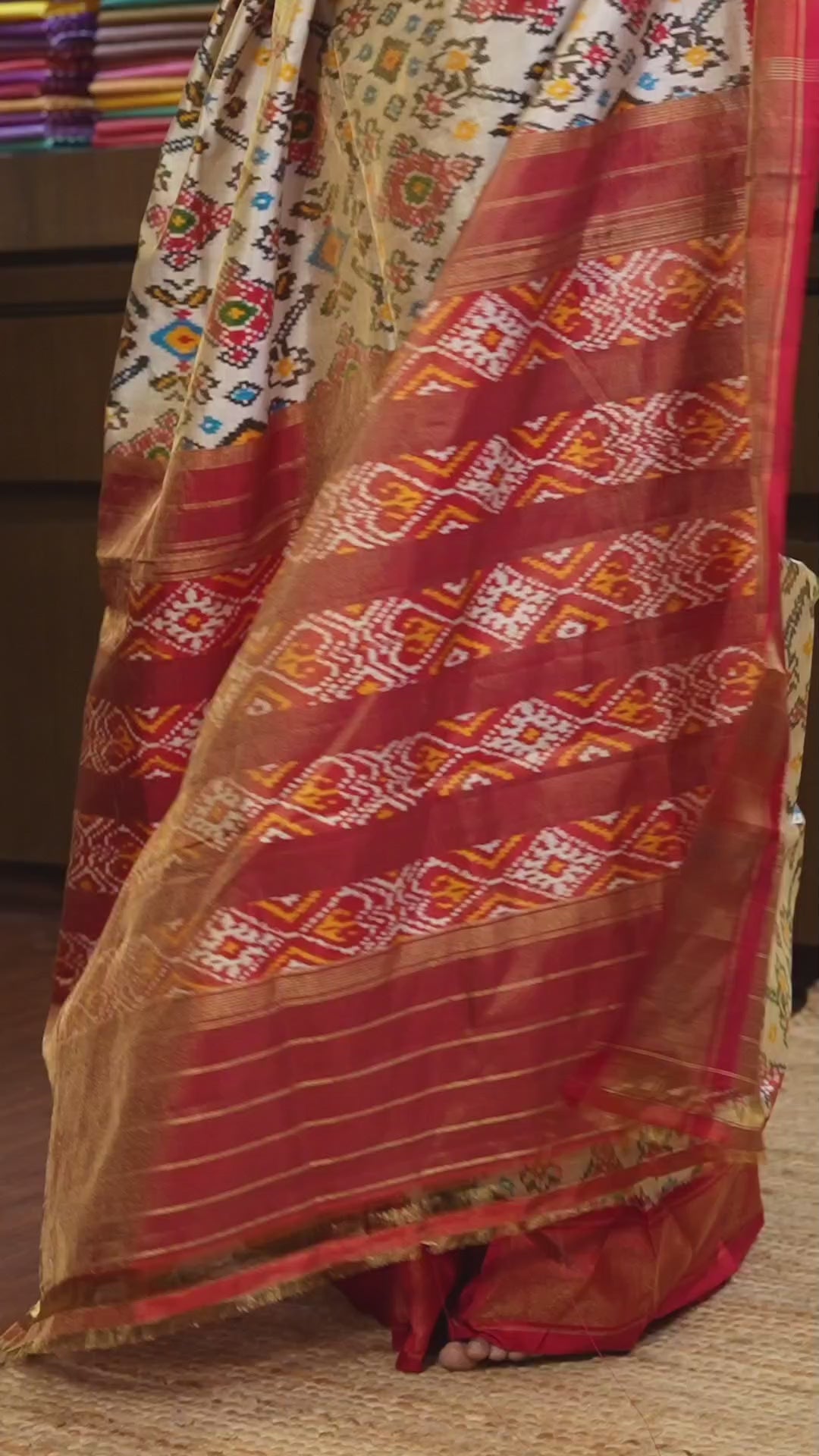 White With Red Pochampally Tissue Silk Saree