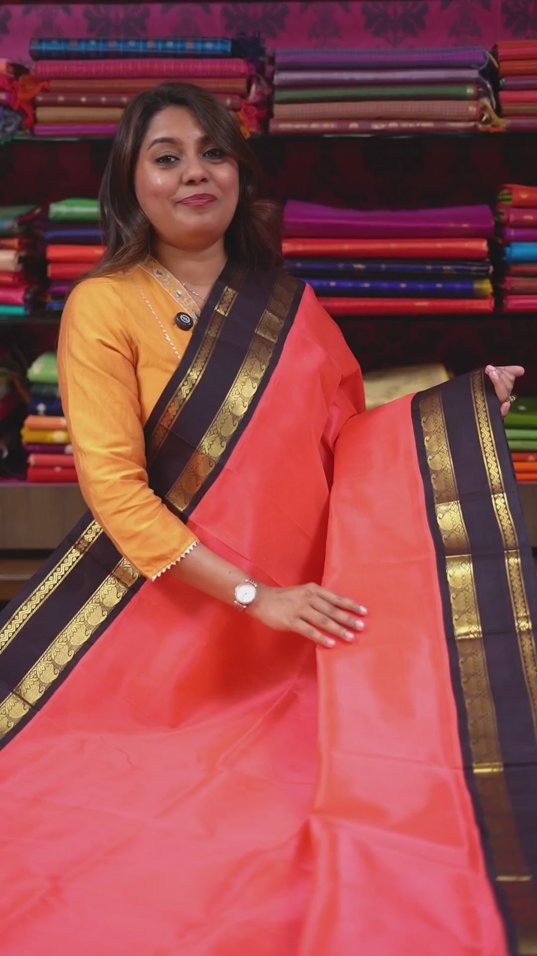 Fluorescent Pink With Black Pure Kanchi Silk Cotton Saree