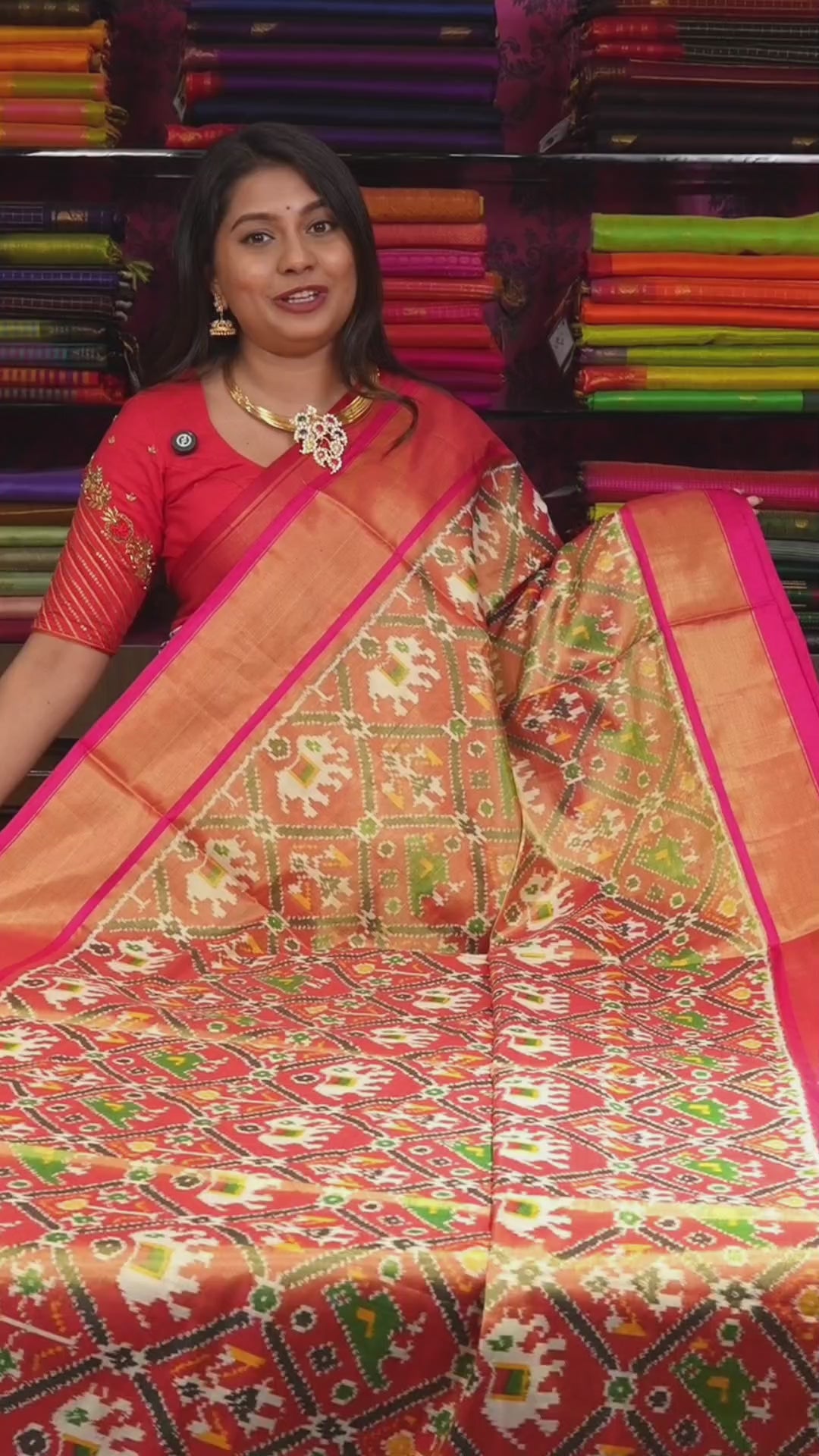 Rose Gold With Rani Pink Pochampally Tissue Silk Saree
