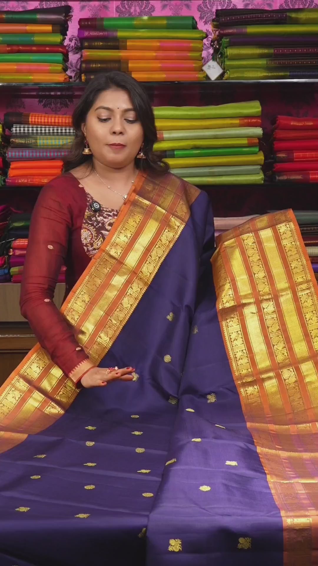 Navy Blue With Mustard Yellow Pure Kanchivaram Silk Saree