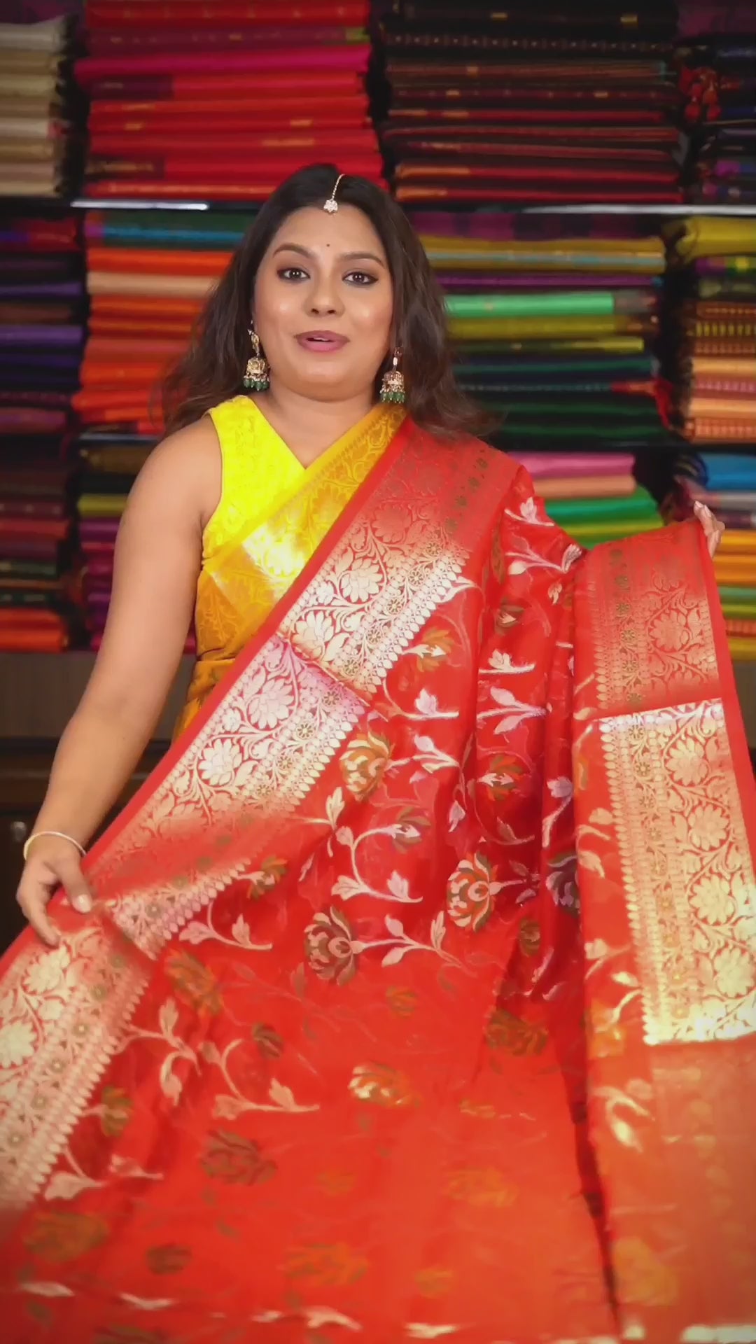 Red Semi Banarasi Silk Saree