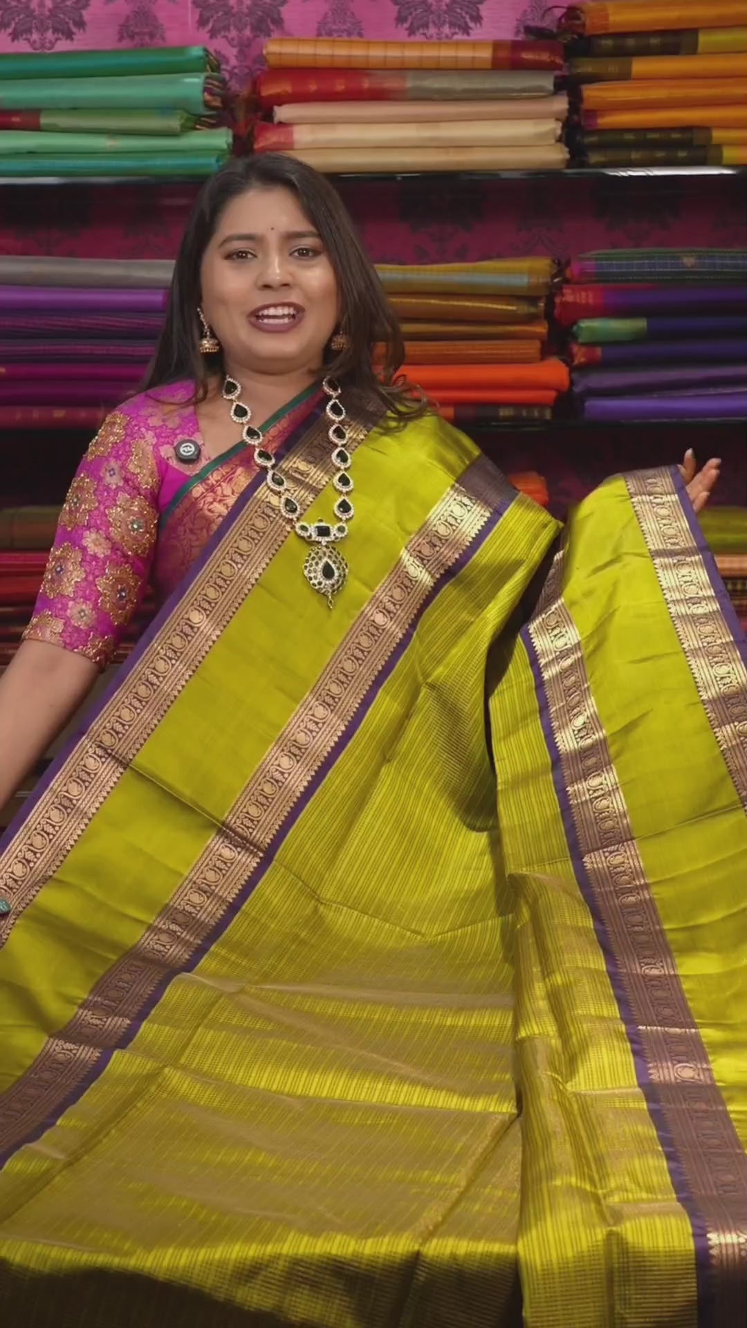 Green Payadi With Dark Violet Pure Soft Silk Saree