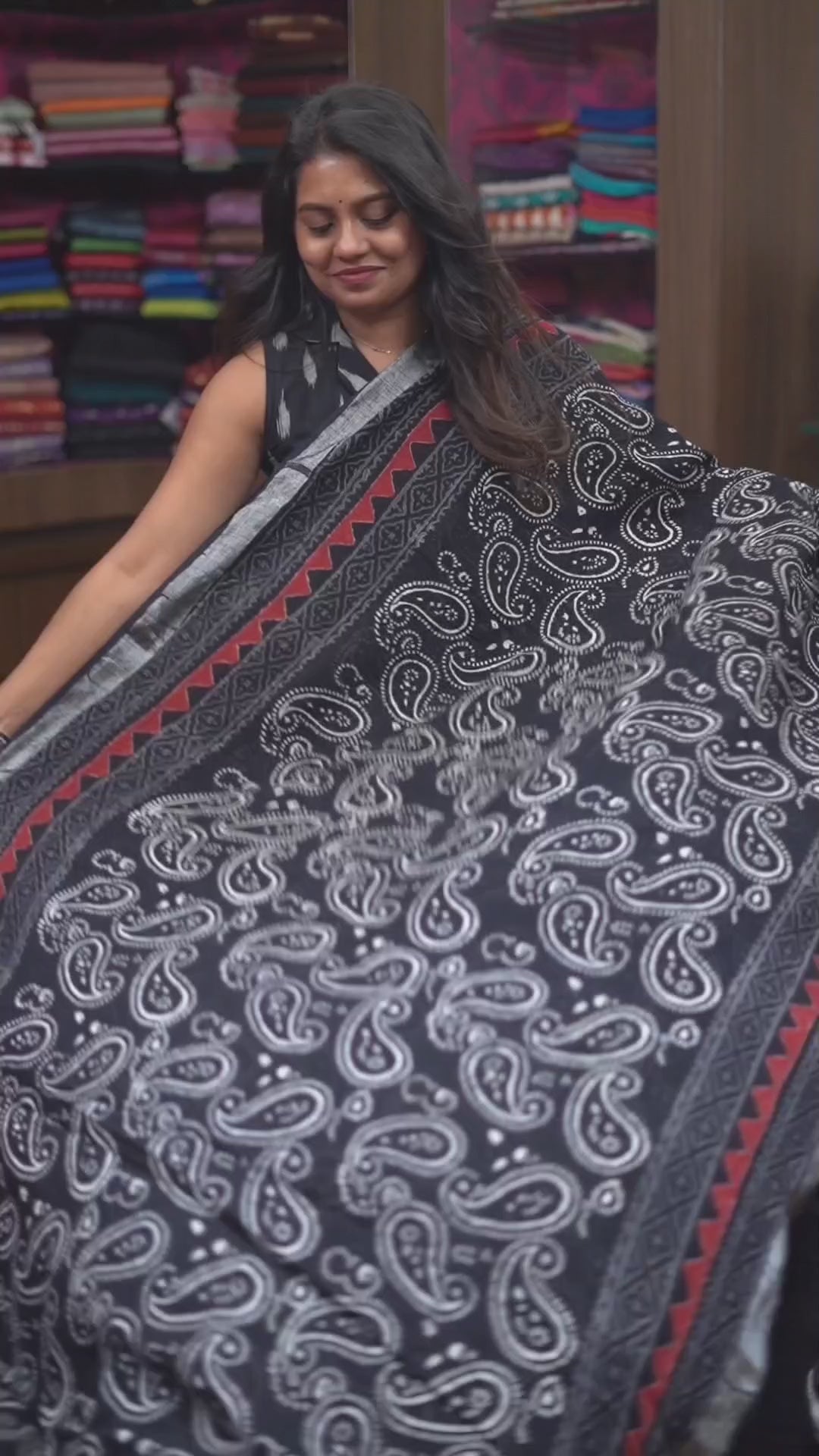 Black With White Linen Cotton Saree