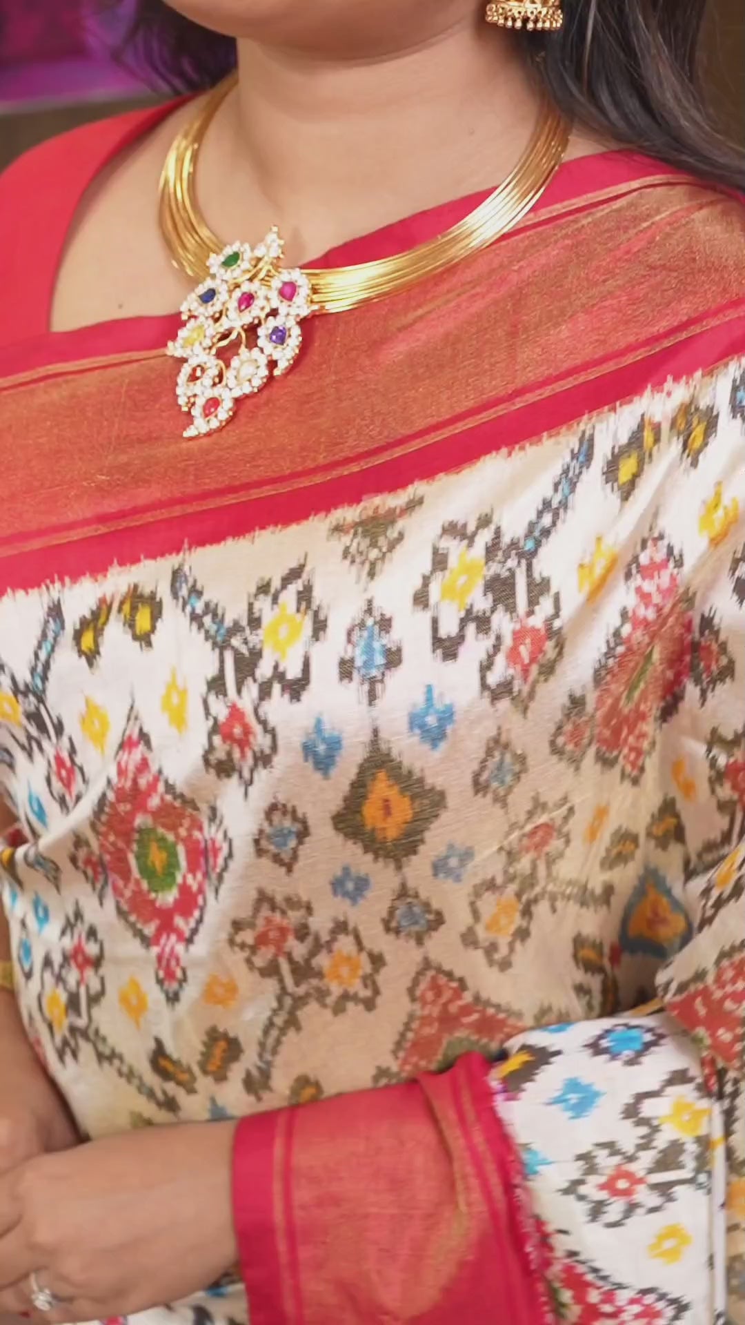 White With Red Pochampally Tissue Silk Saree