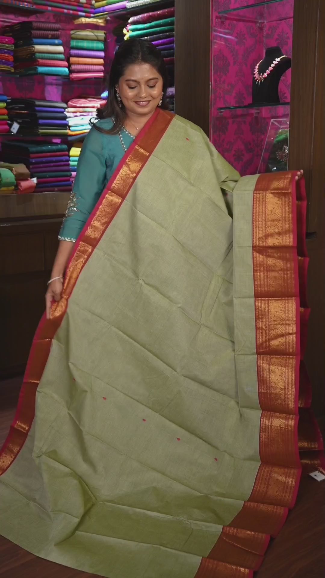 Grey With Red Kanchi Cotton Saree