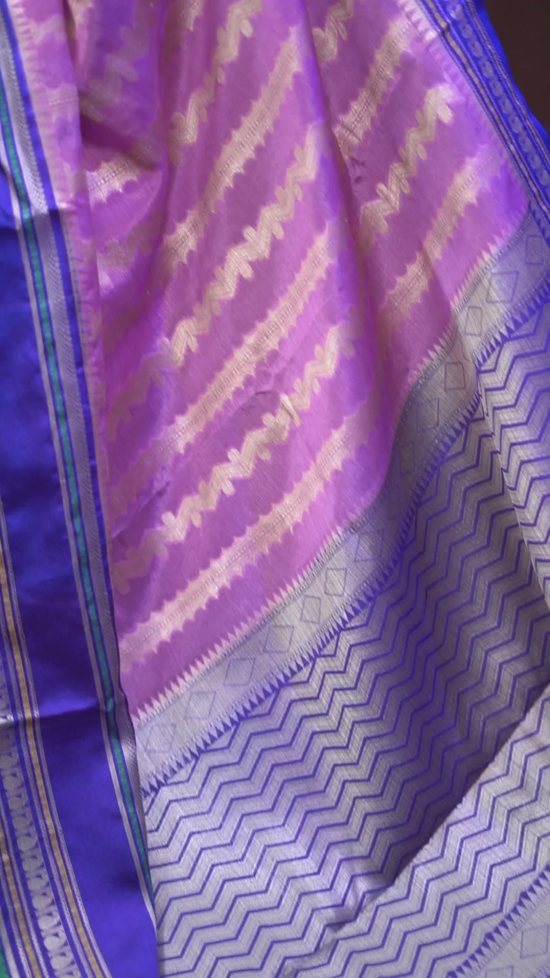 Pink With Purple Semi Banarasi Silk Saree
