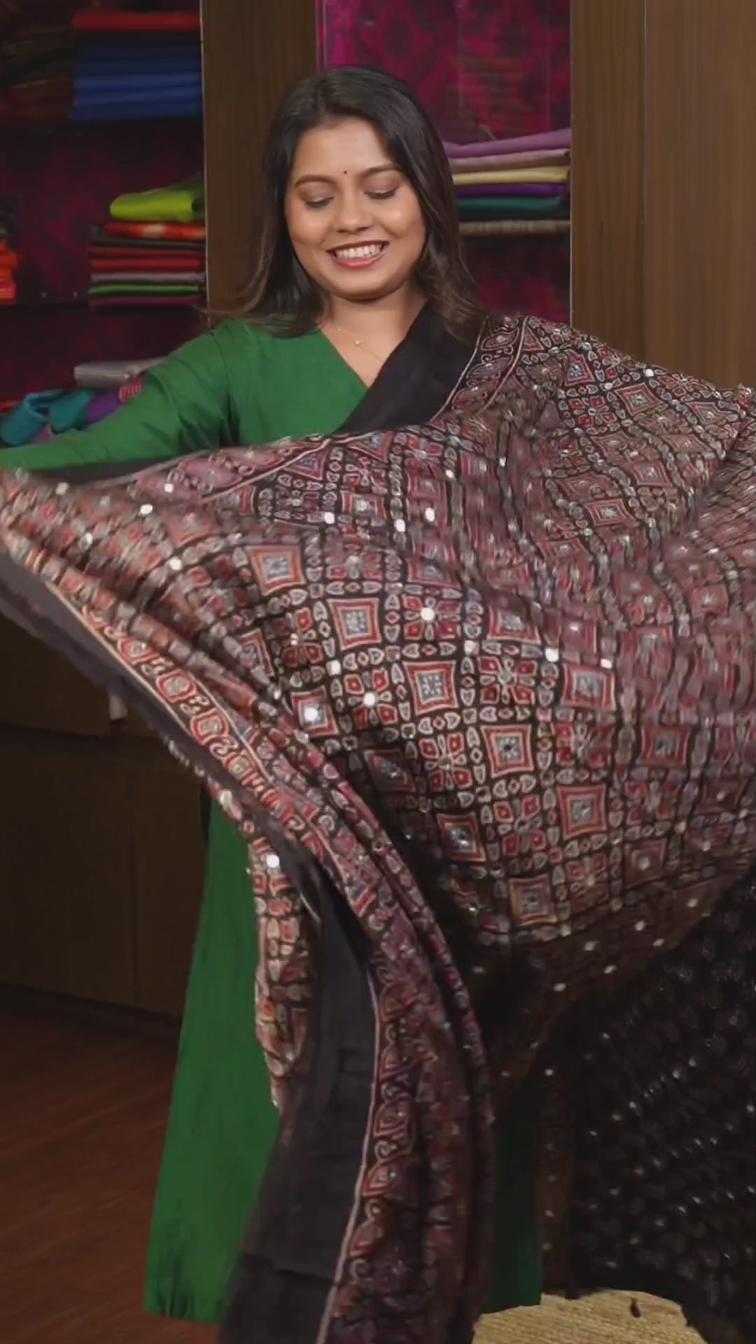 Sridevi  Ajrakh Mirror Work Modal Silk Saree