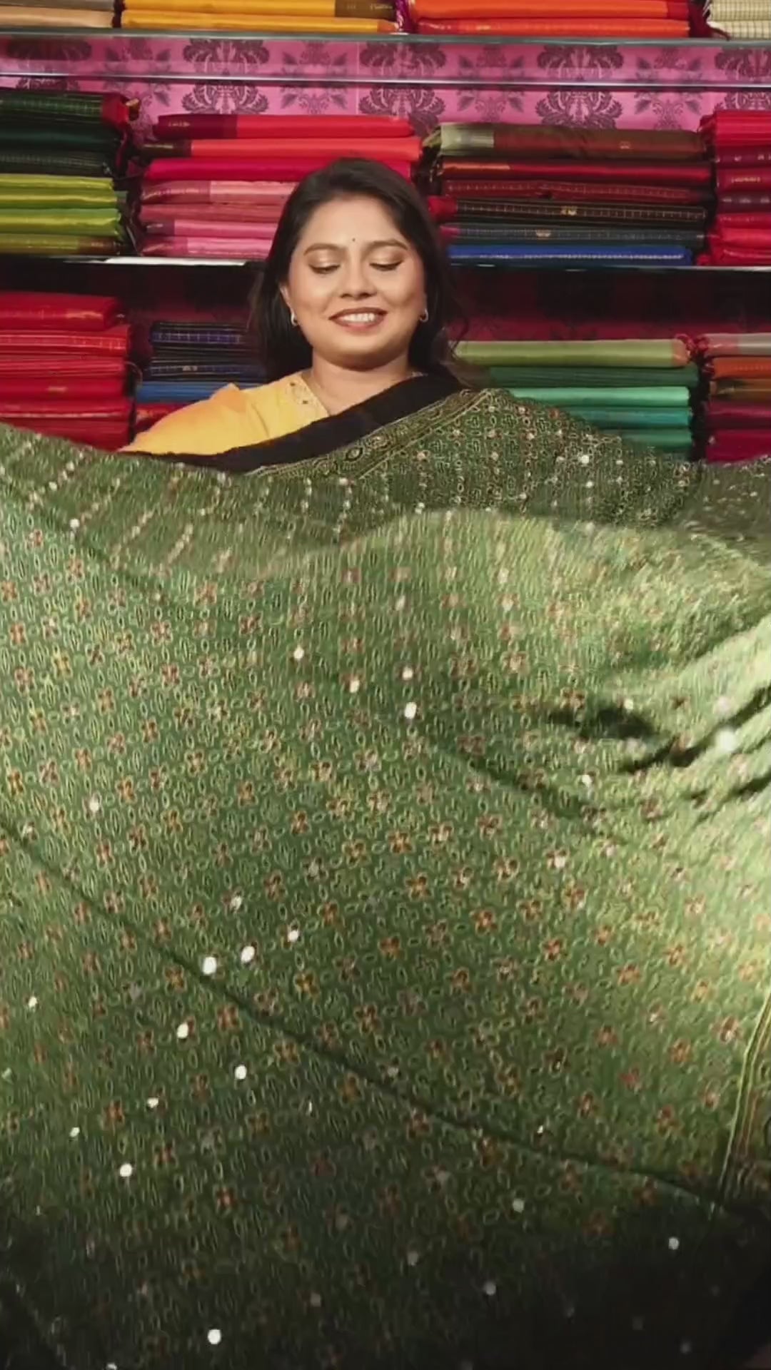 Green  Mirror Work Ajrakh Modal Silk Saree