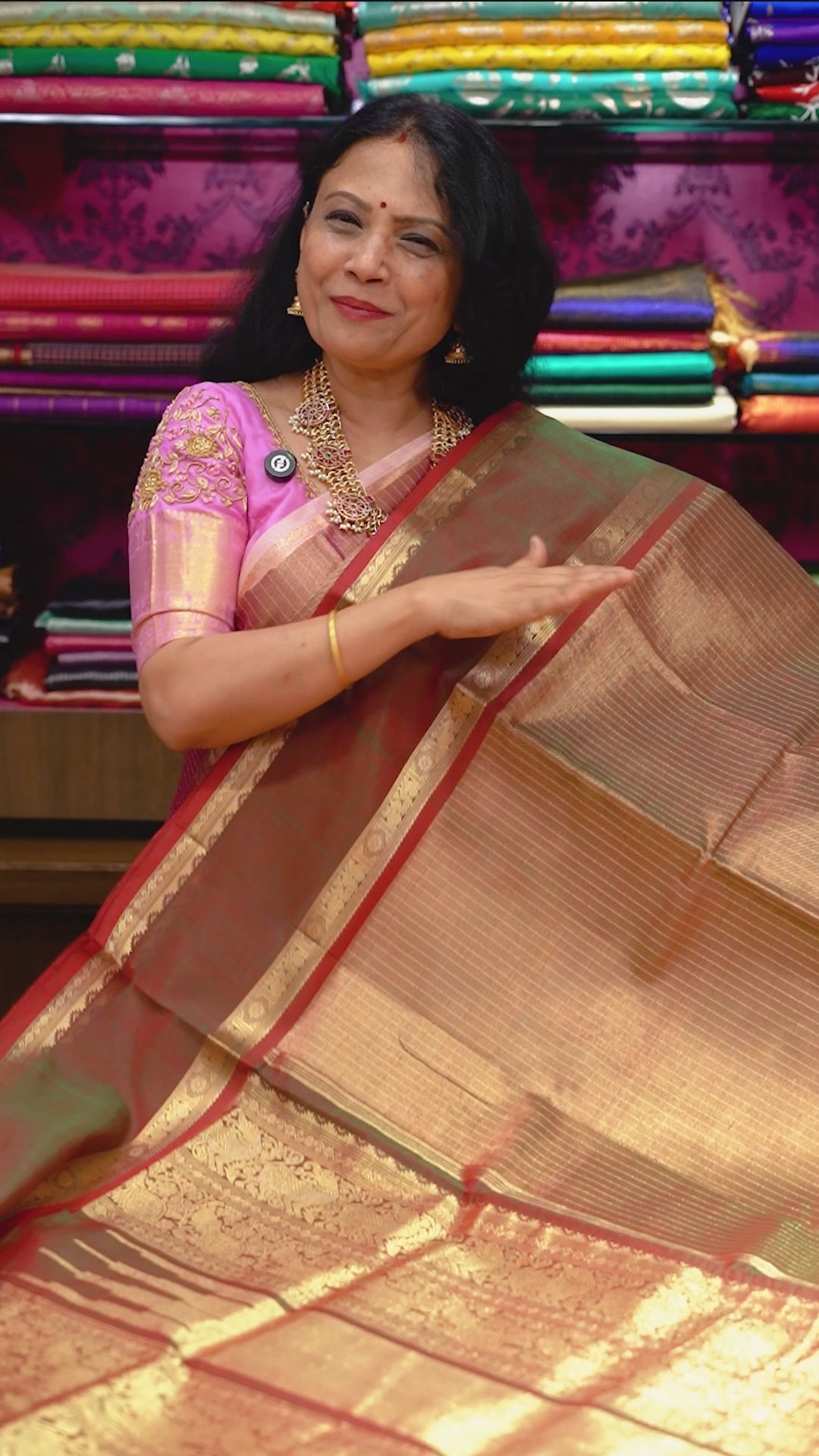 Dual Shade Of Brown-Classic Karaikudi Chettinad Tissue Silk Cotton Saree