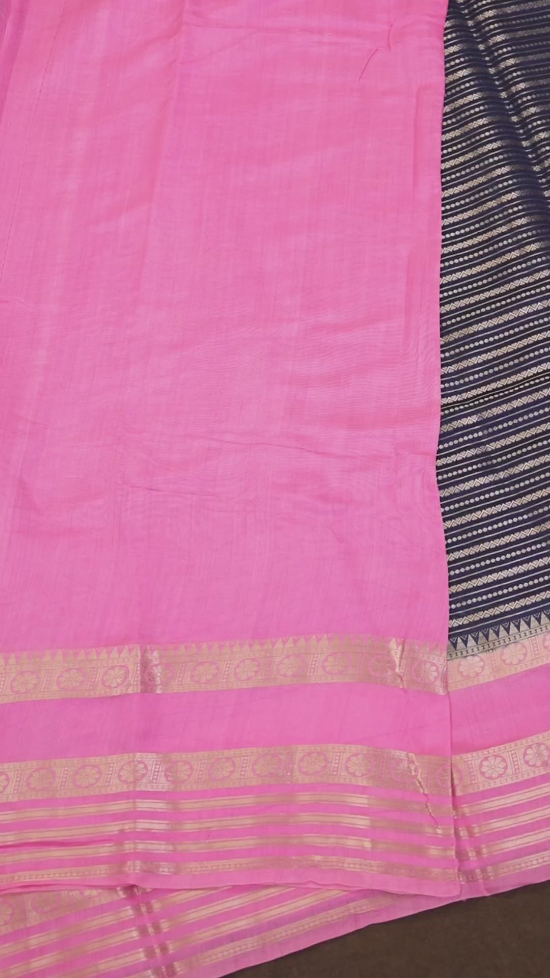 Dark Navy With Baby Pink Chiniya Silk Saree