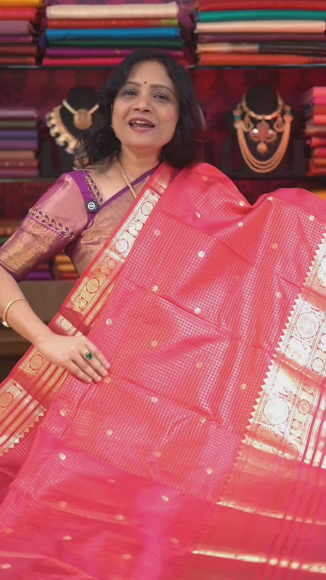 Coral Red Vintage Pure Kanchivaram Silk Saree