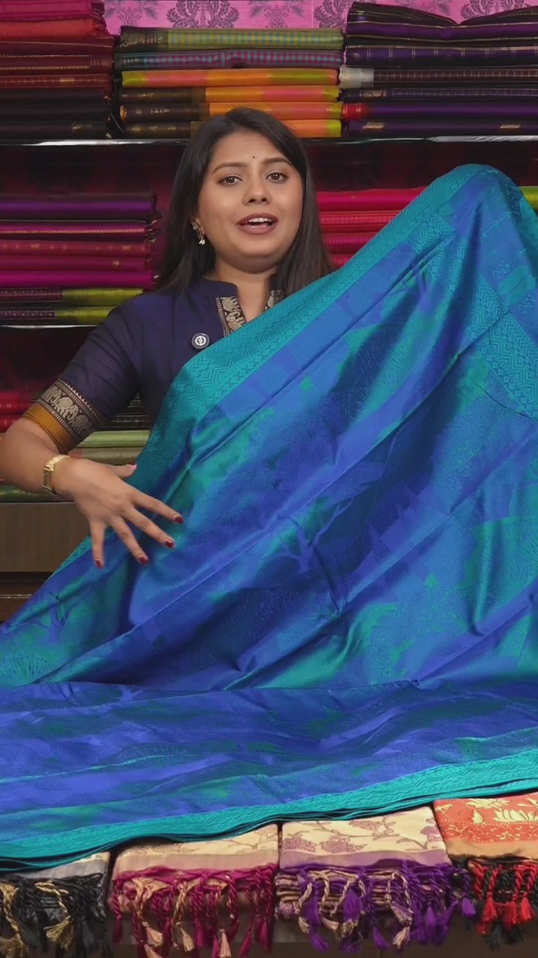 Peacock Blue Pashmina Silk Sareee
